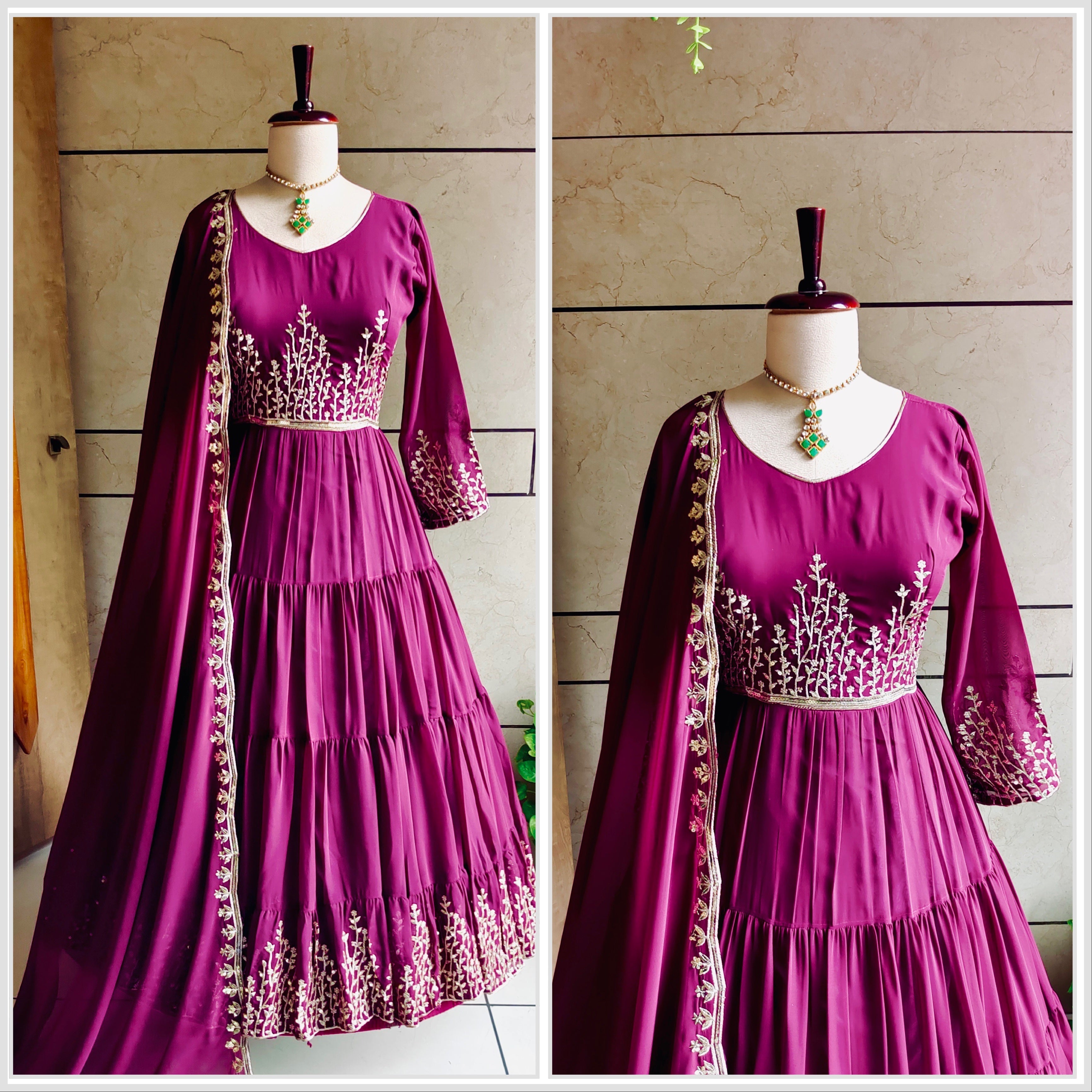 Beautiful Party Wear Ruffle Gown And Dupatta With Embroidery Sequence Work