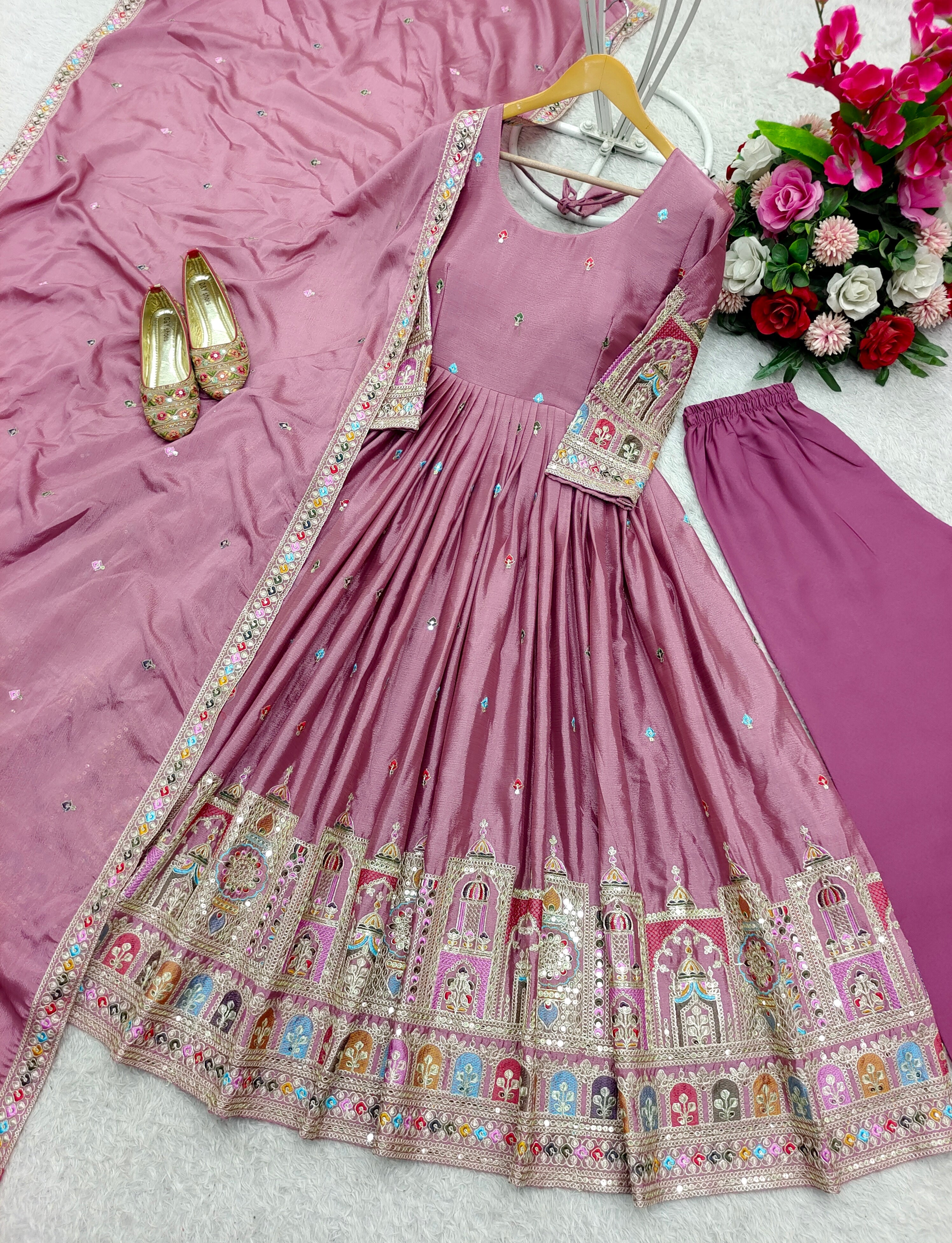 Beautiful Party Wear Anarkali Gown-Pent And Dupatta