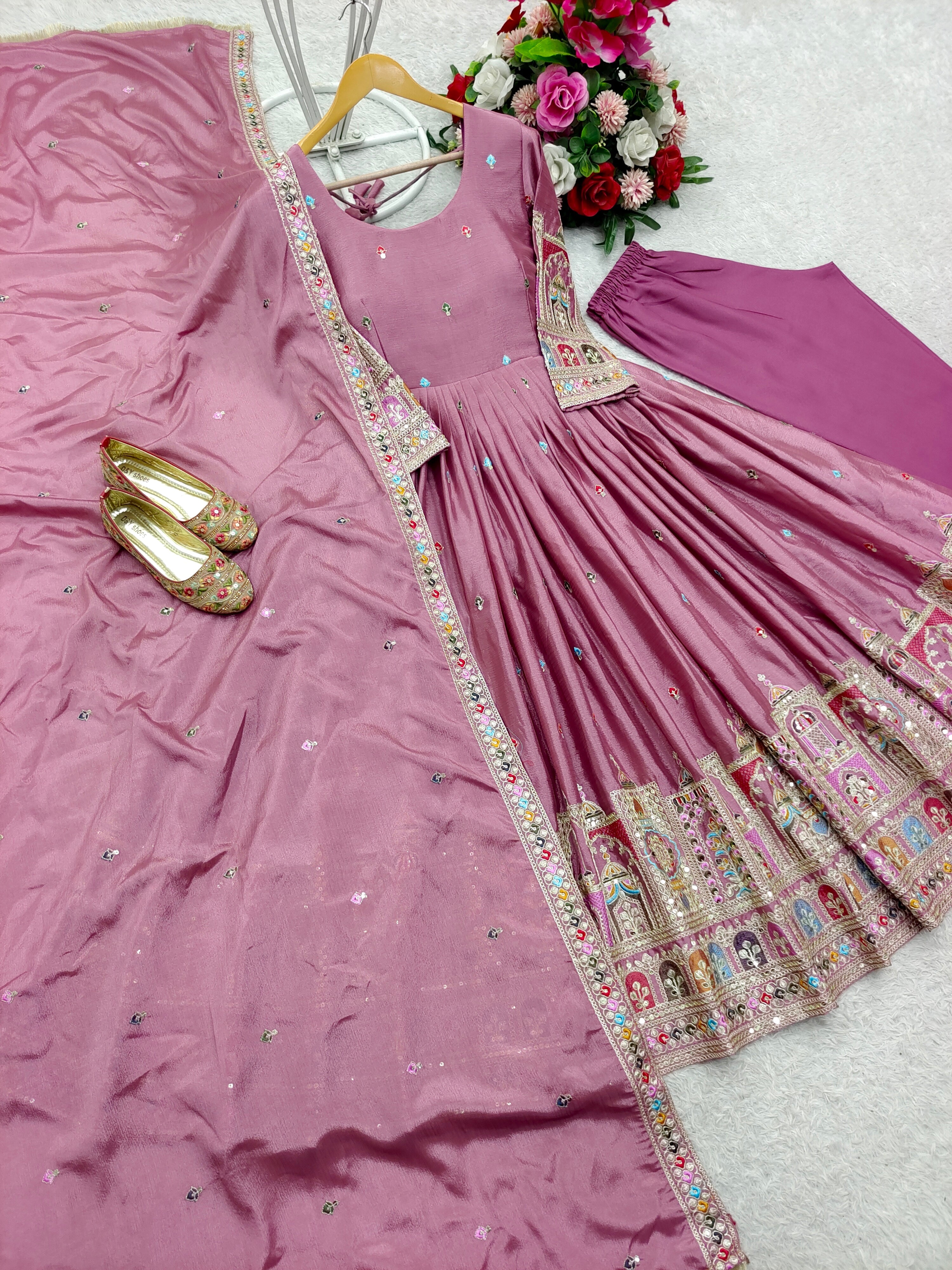 Party Wear Beautiful Anarkali Gown -Pent And Beautiful Dupatta