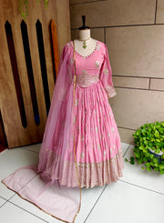 Party Wear Beautiful Gown -Pent And Dupatta With Attached Belt