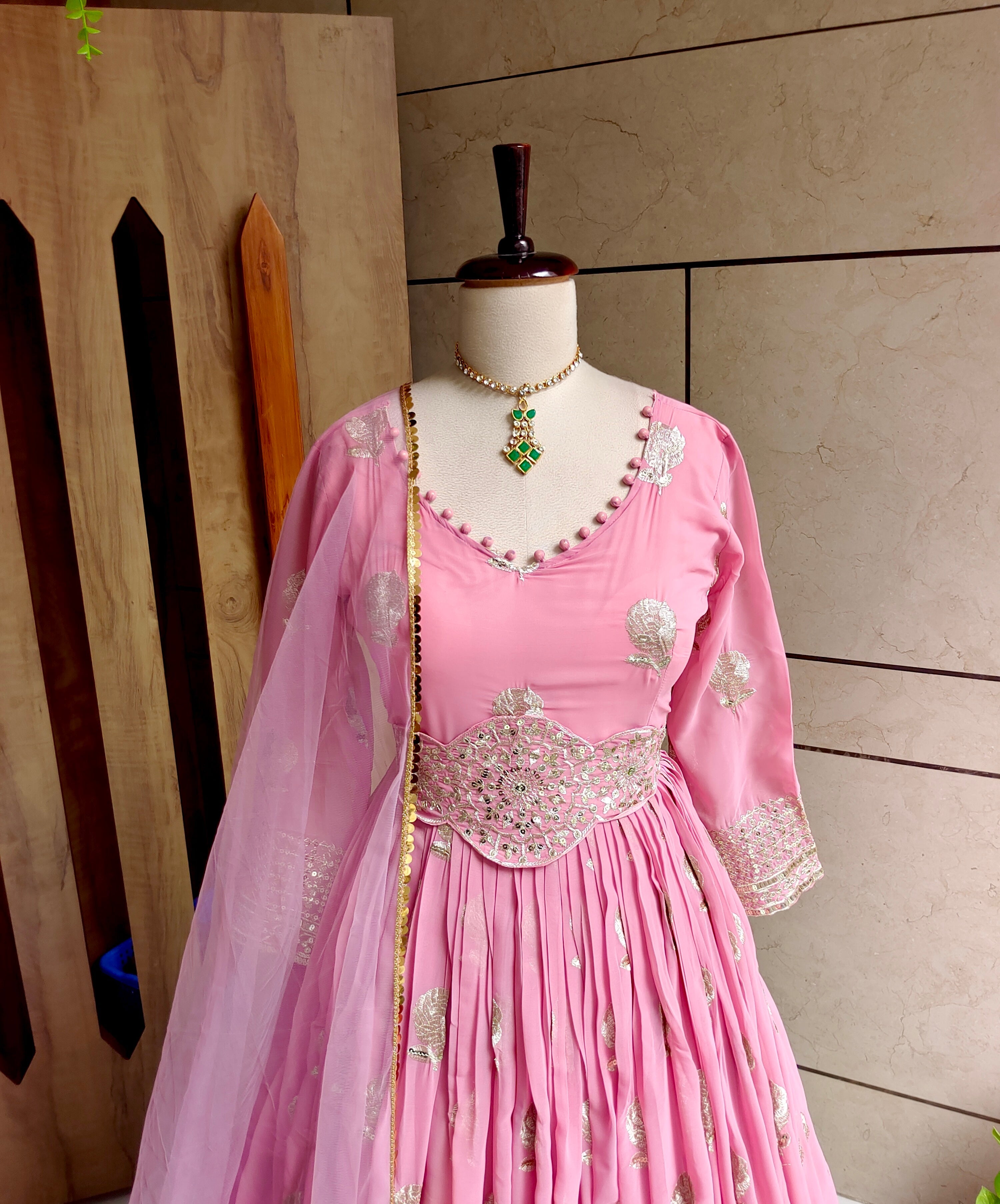 Party Wear Beautiful Gown -Pent And Dupatta With Attached Belt