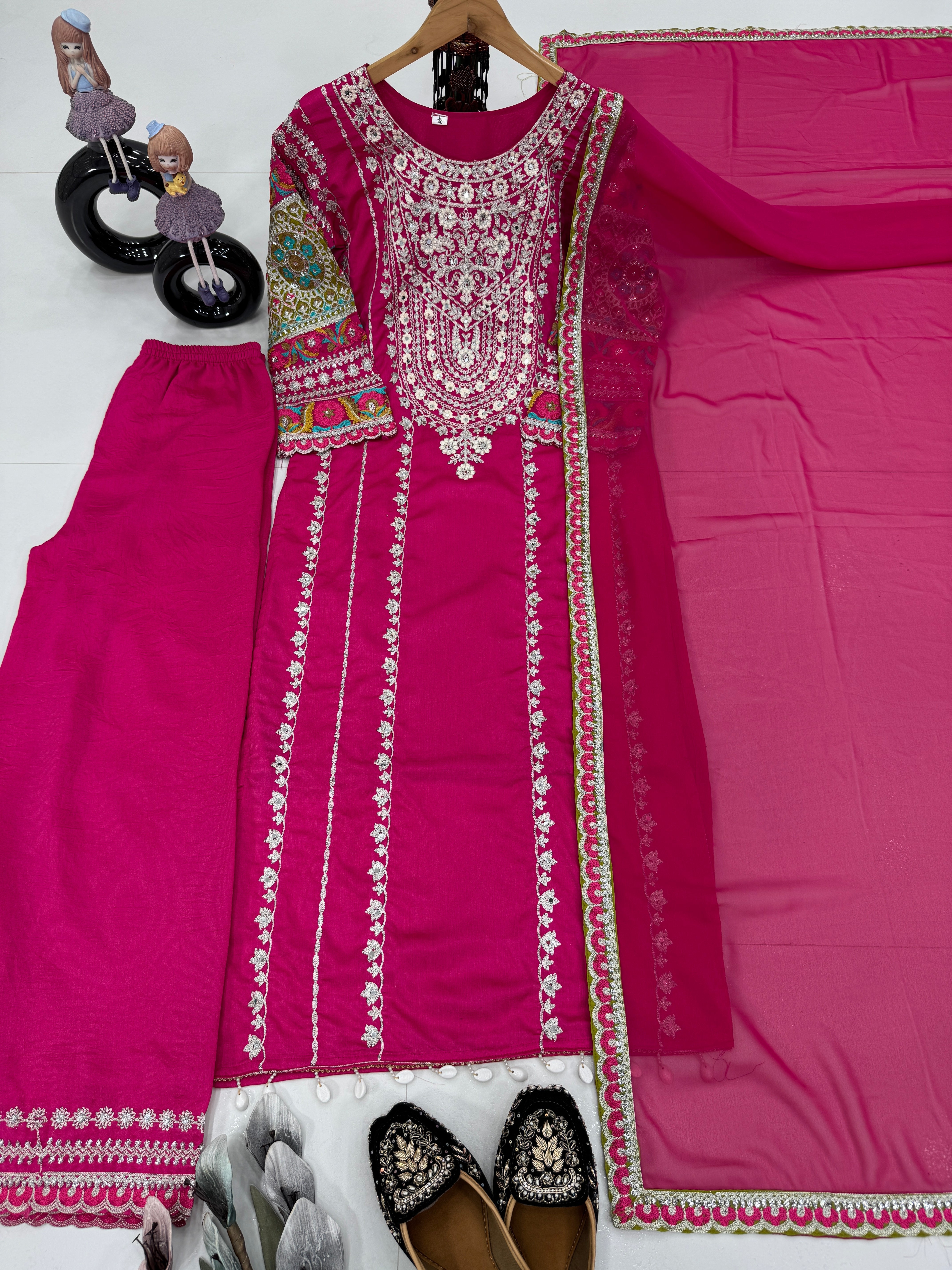 Party Wear Designer Salwar Suit Set With Real Mirror Work