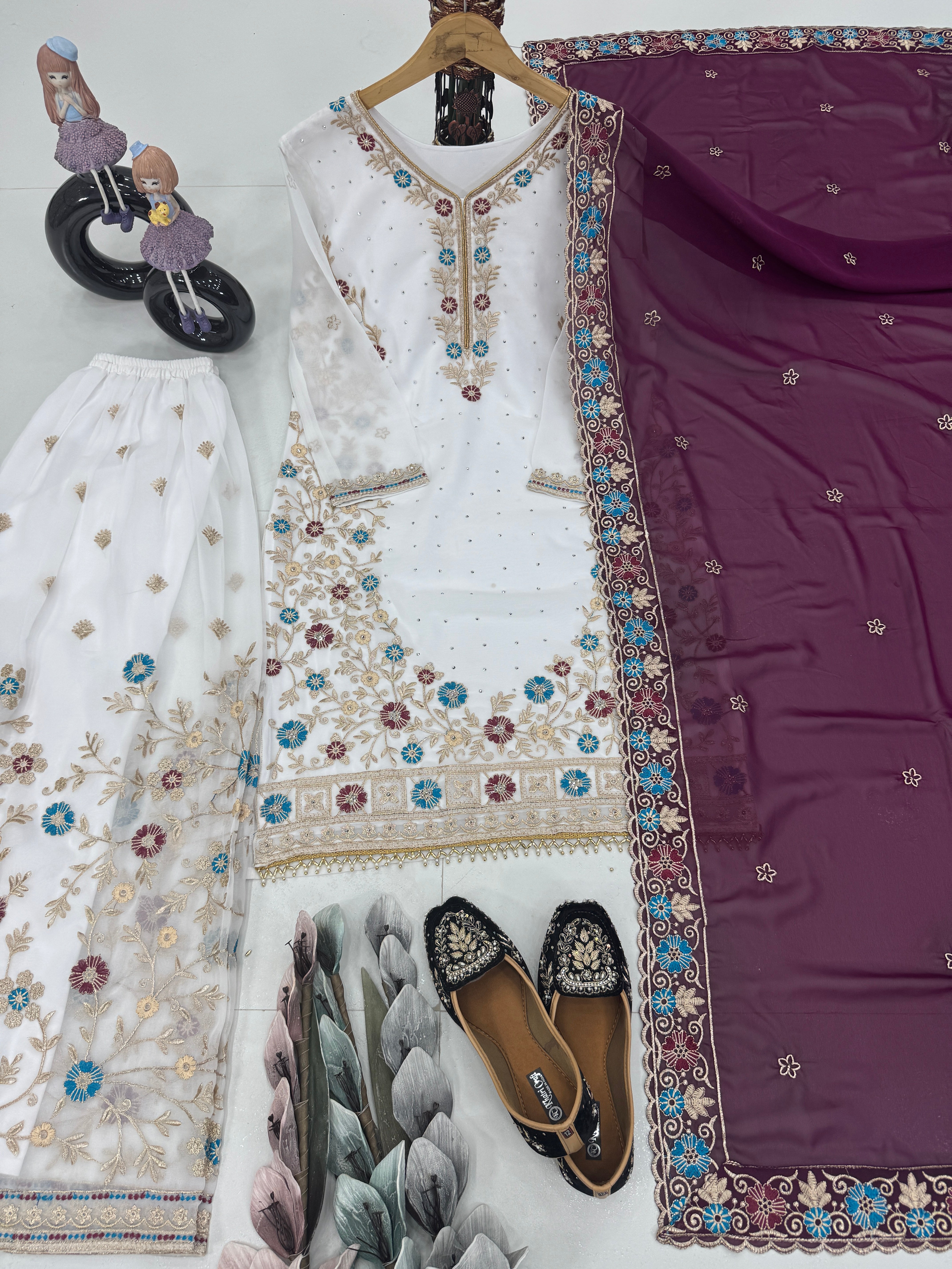 Beautiful Top Plazzo And Dupatta With Stone Hand Work