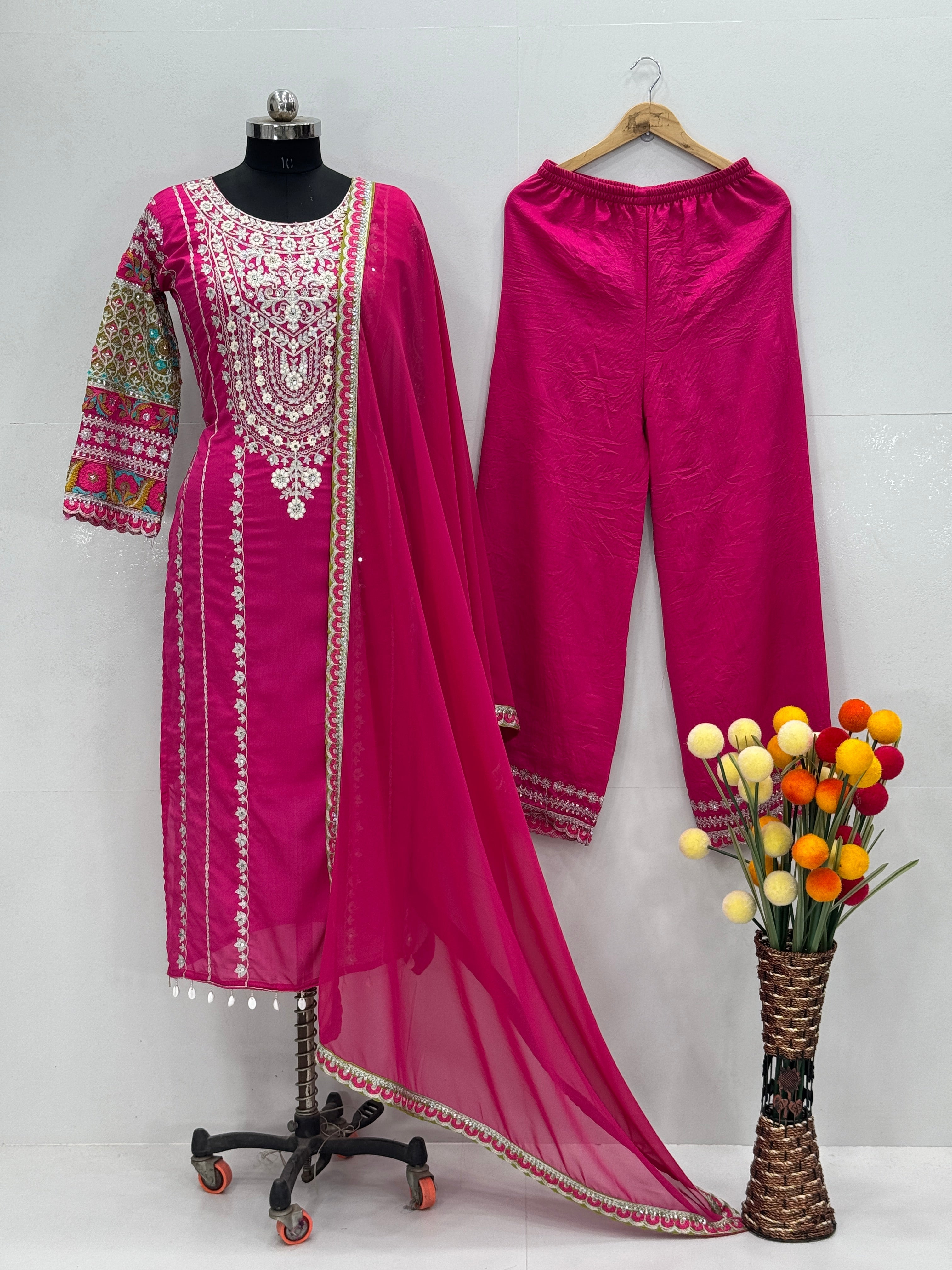 Party Wear Designer Salwar Suit Set With Real Mirror Work