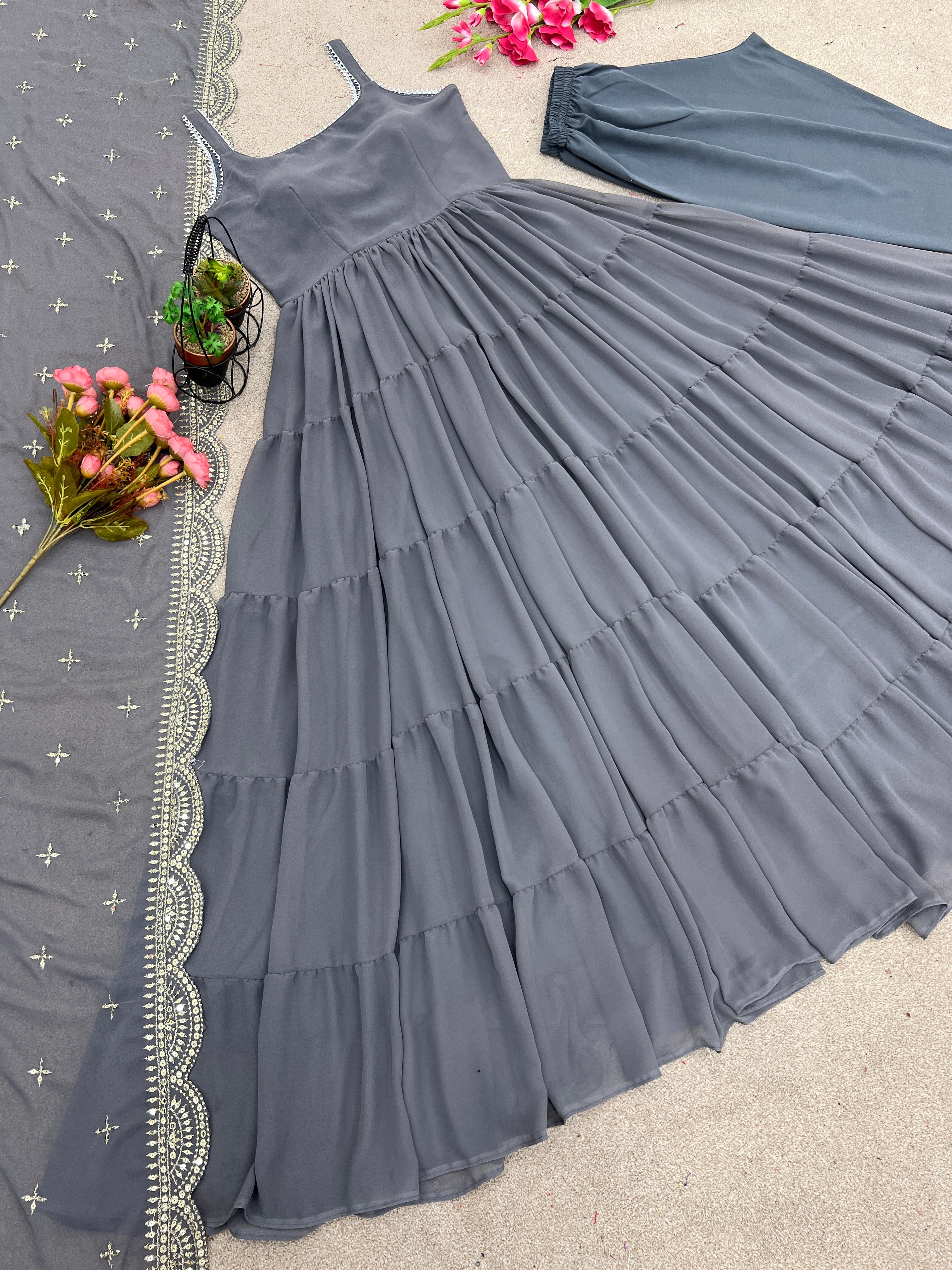 Beautiful Anarkali Gown With With Fully Ruffle Flair With Dupatta