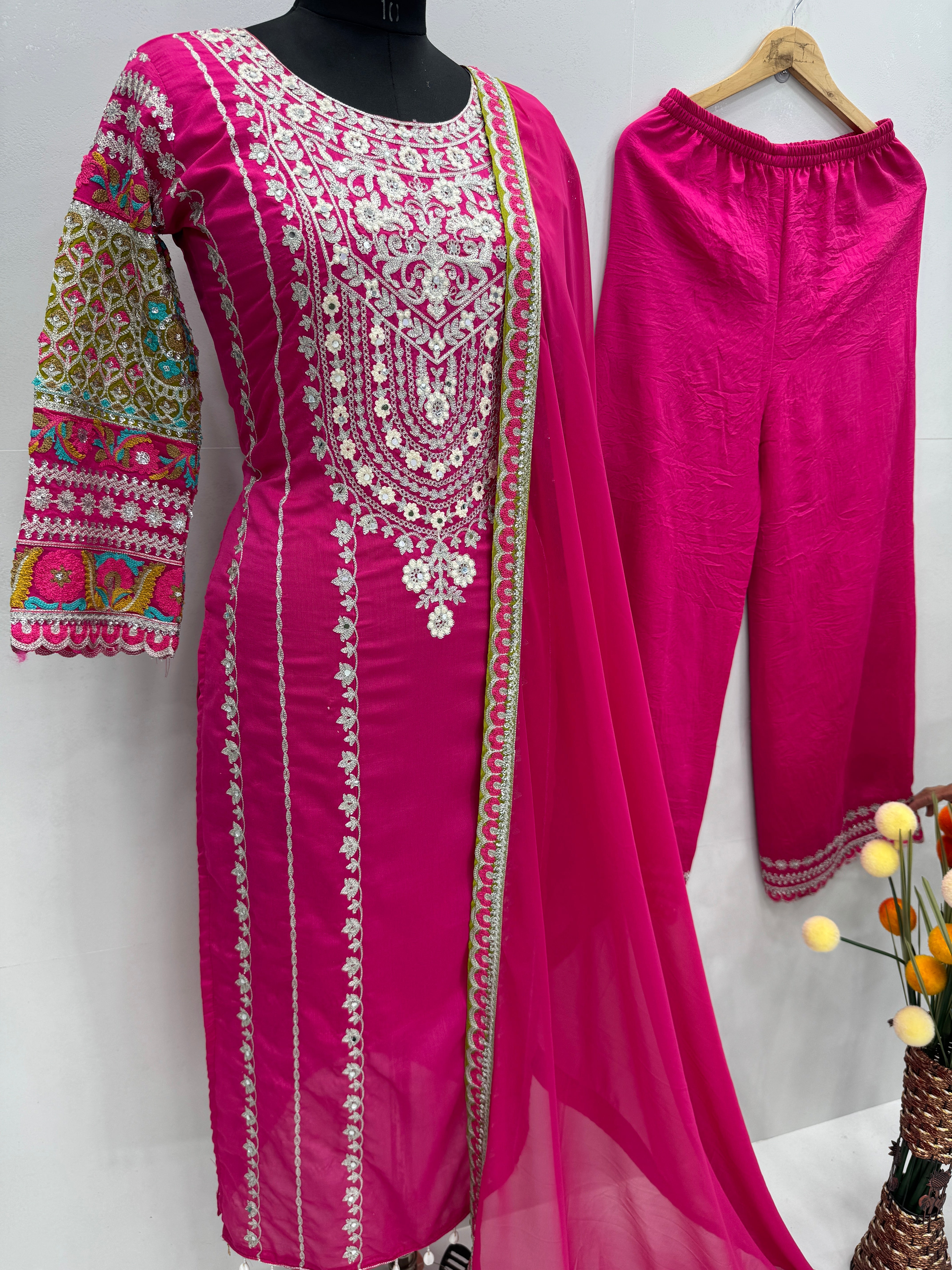 Party Wear Designer Salwar Suit Set With Real Mirror Work