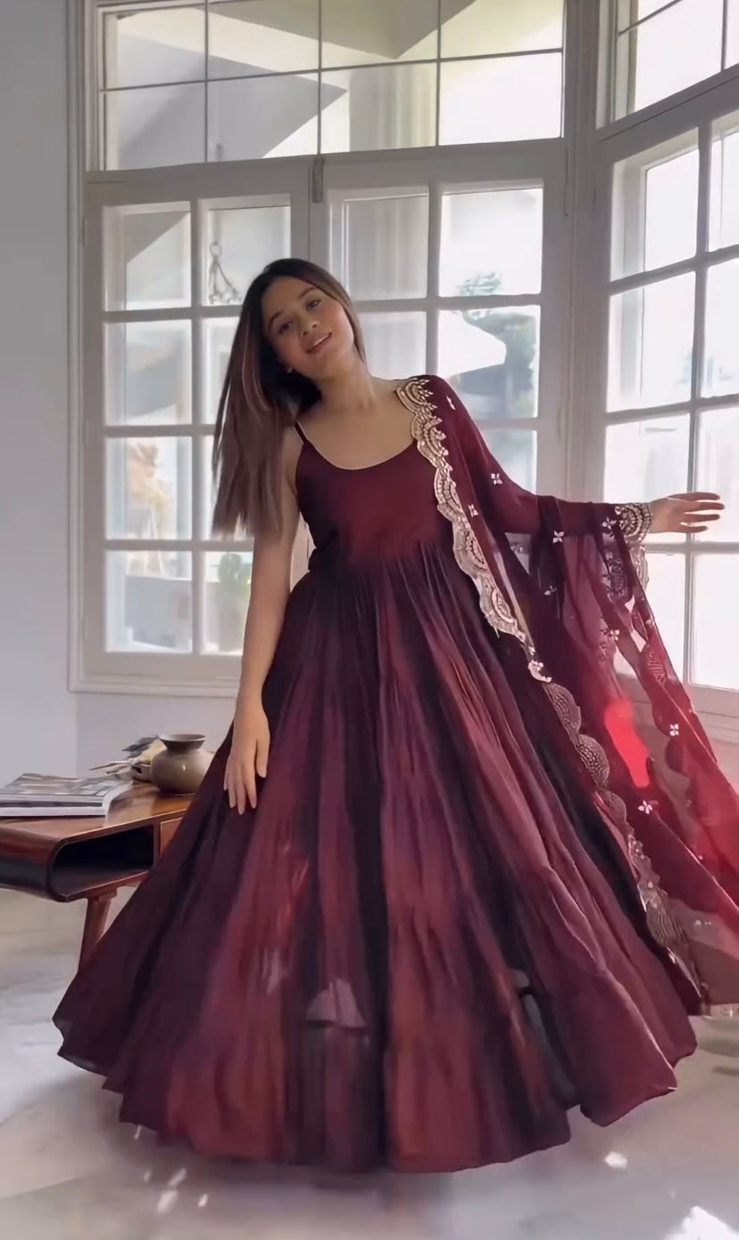 Beautiful Anarkali Gown With With Fully Ruffle Flair With Dupatta