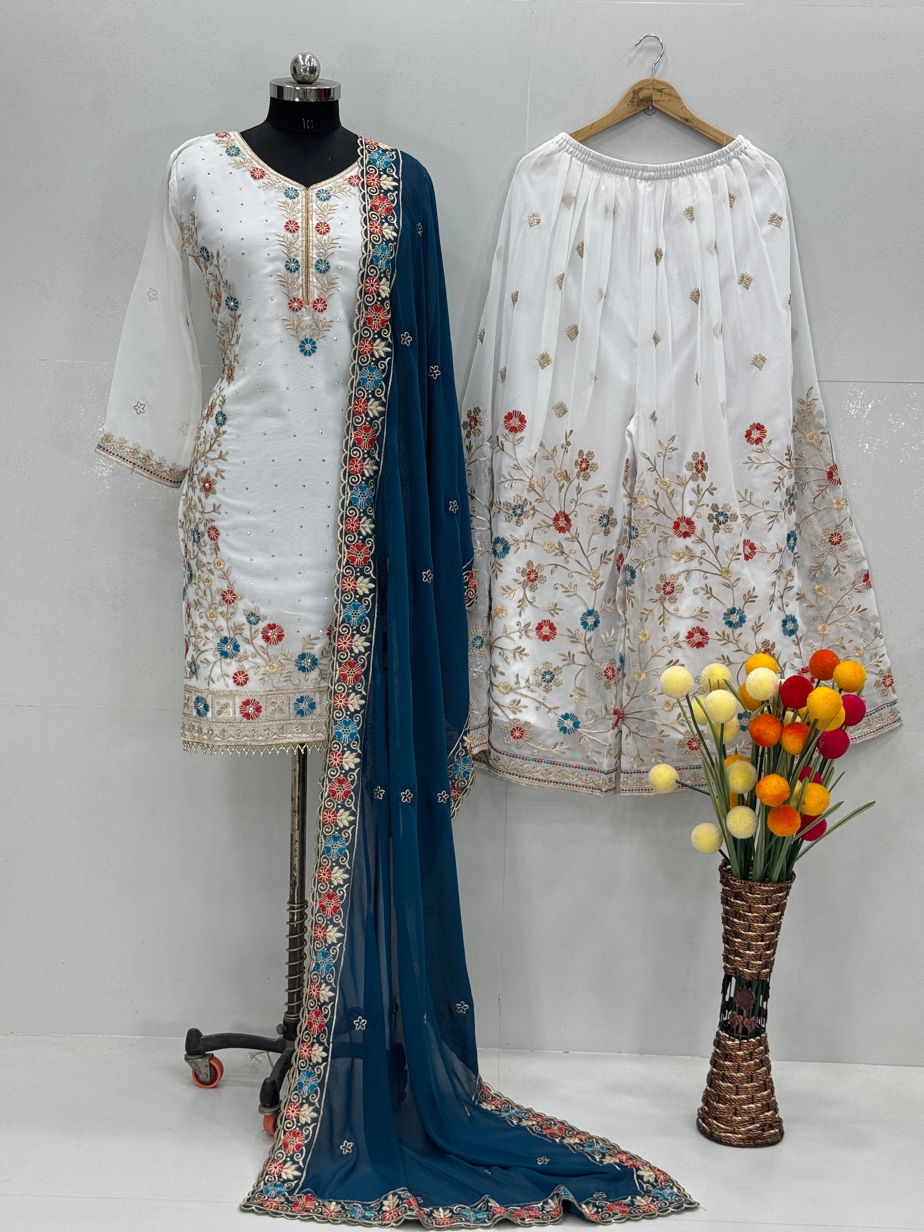 Beautiful Top Plazzo And Dupatta With Stone Hand Work