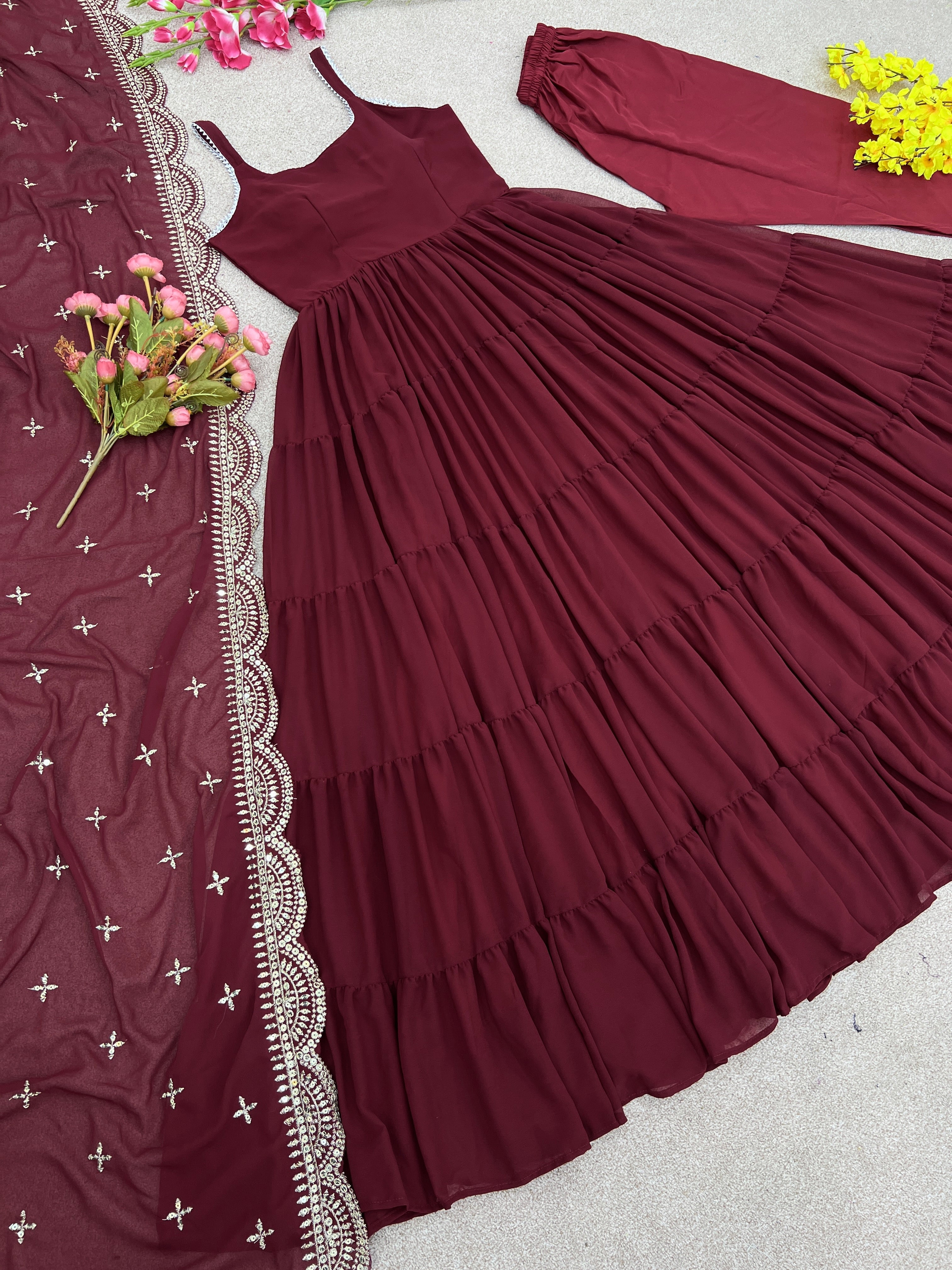 Beautiful Anarkali Gown With With Fully Ruffle Flair With Dupatta