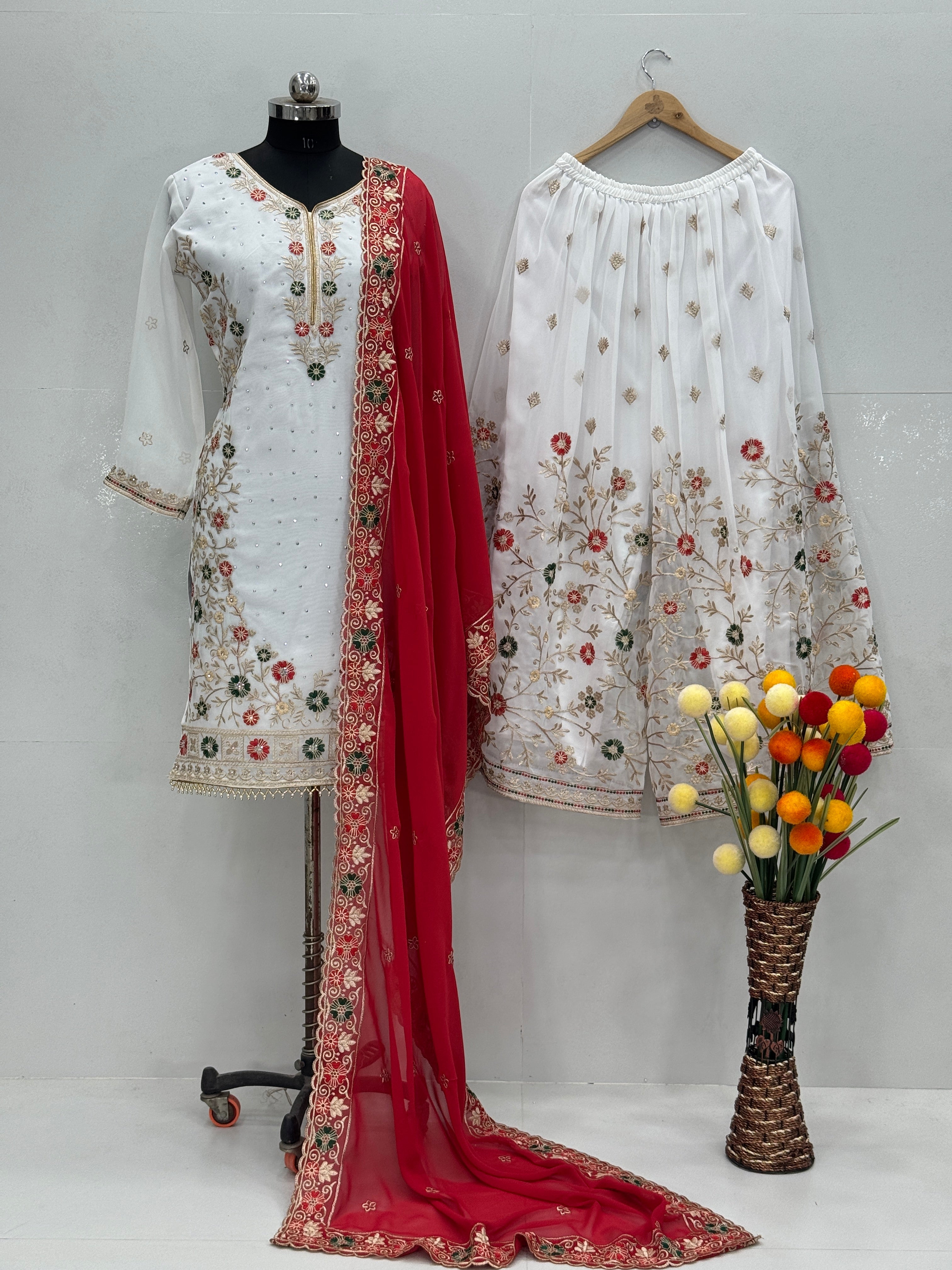 Beautiful Top Plazzo And Dupatta With Stone Hand Work