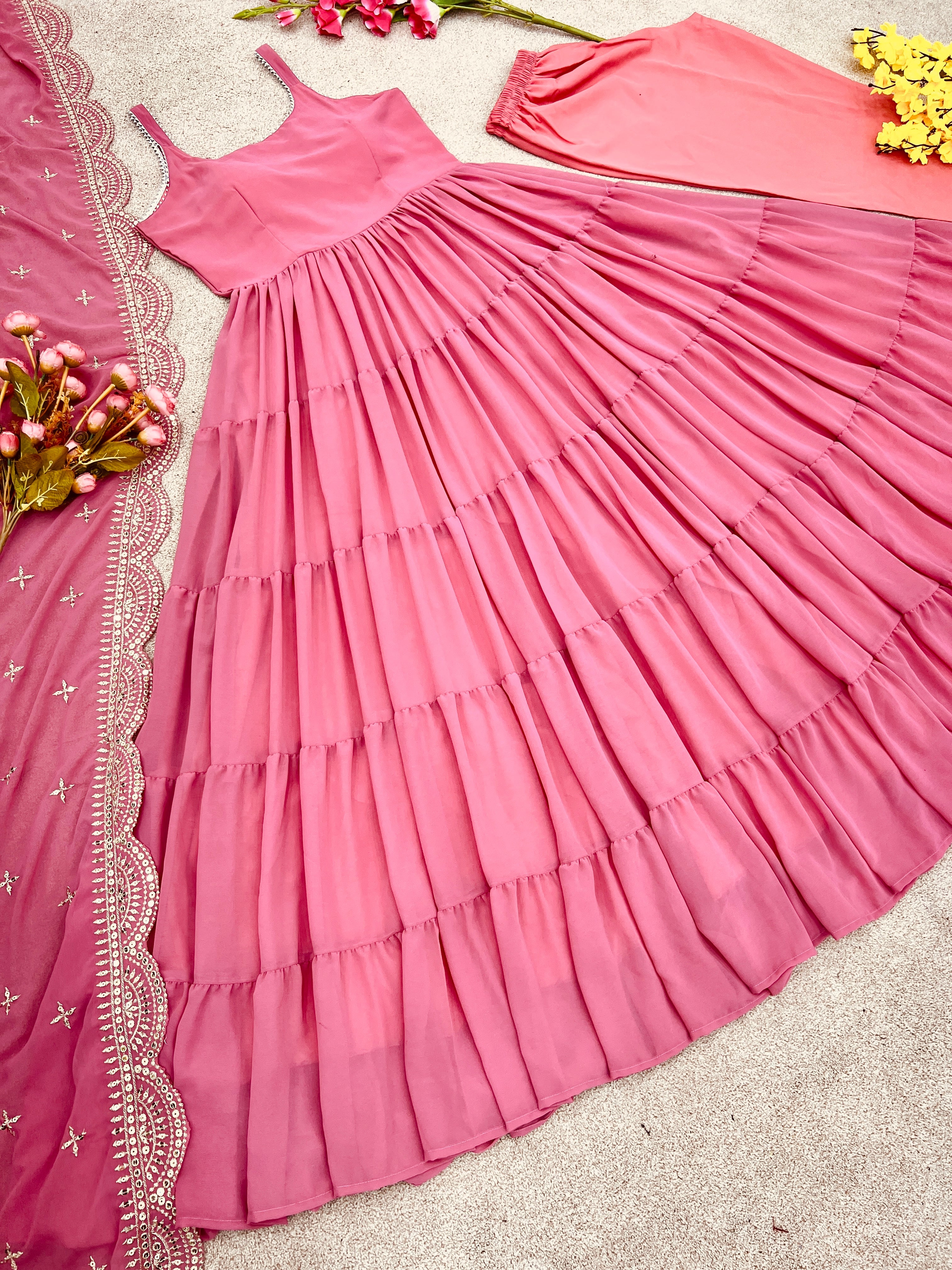 Beautiful Anarkali Gown With With Fully Ruffle Flair With Dupatta