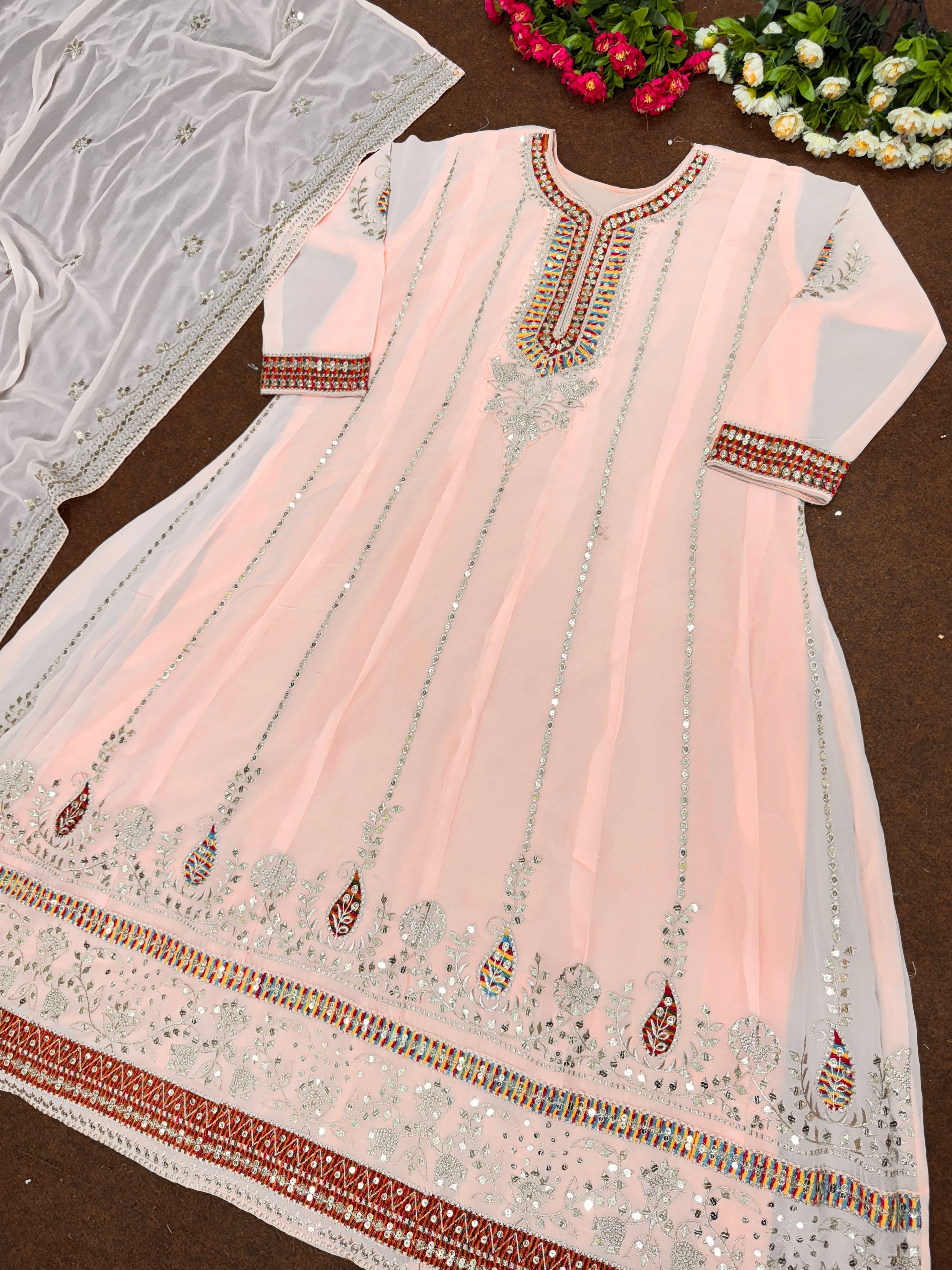 Beautiful Party Wear Anarkali Gown With Fancy Dupatta