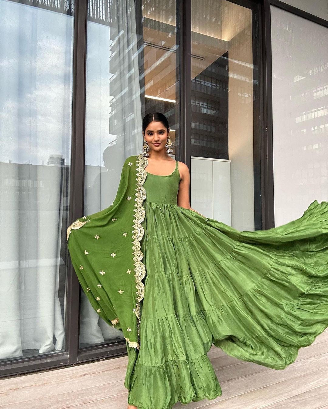 Beautiful Anarkali Gown With With Fully Ruffle Flair With Dupatta