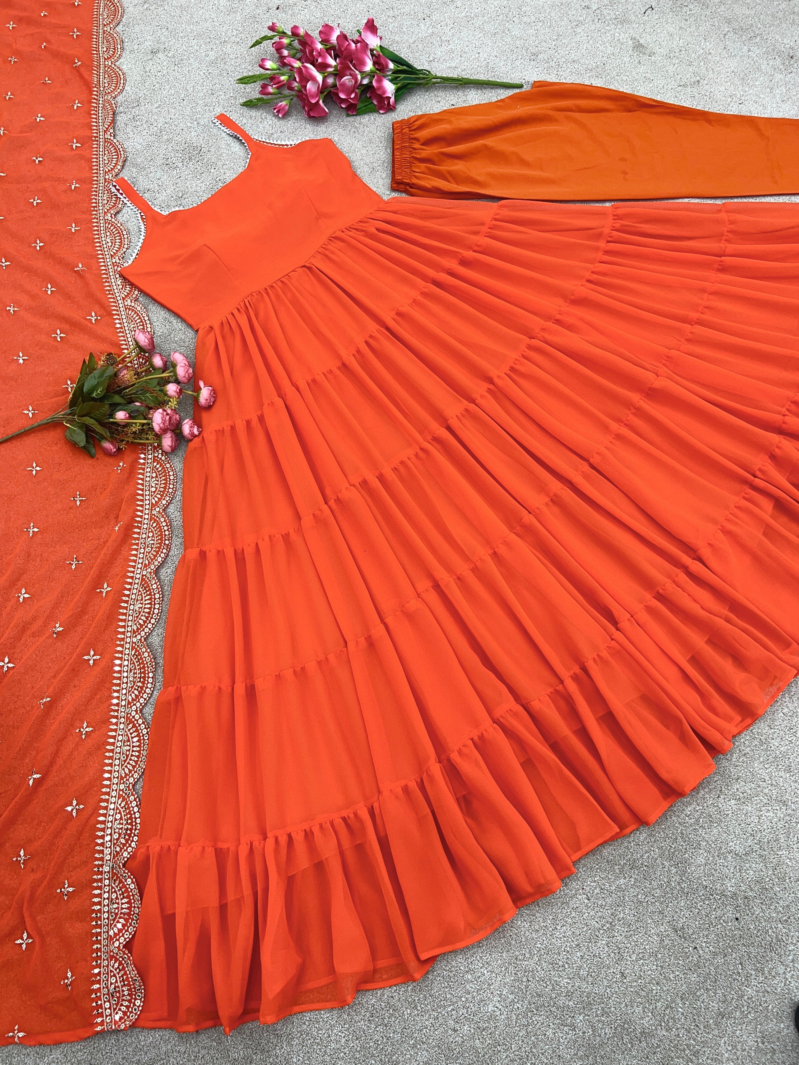 Beautiful Anarkali Gown With With Fully Ruffle Flair With Dupatta