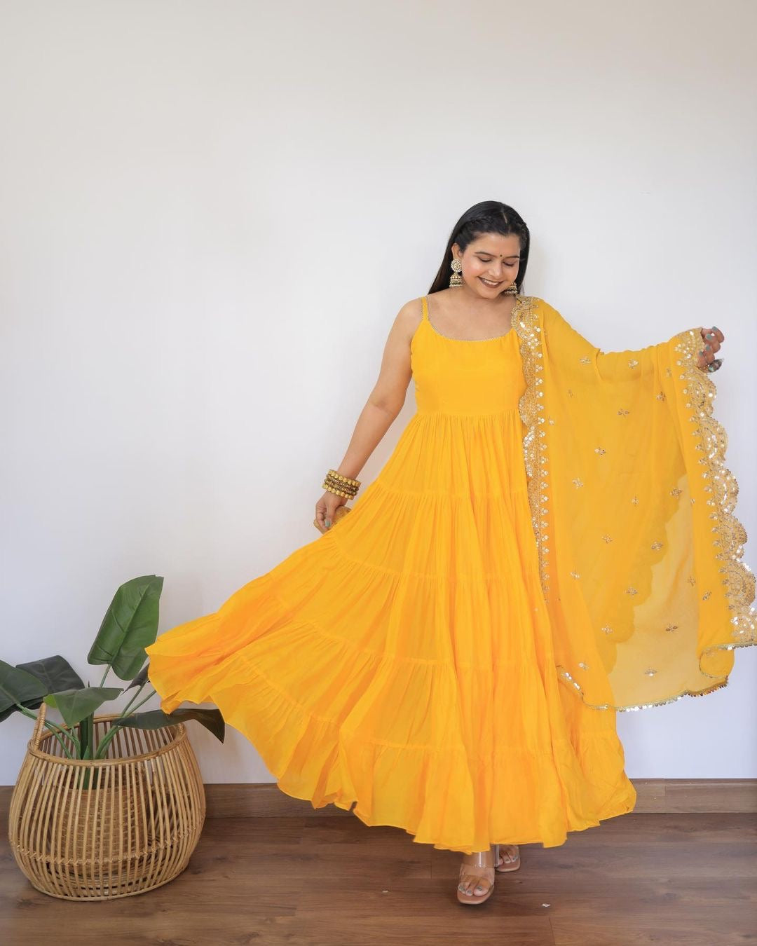 Beautiful Anarkali Gown With With Fully Ruffle Flair With Dupatta