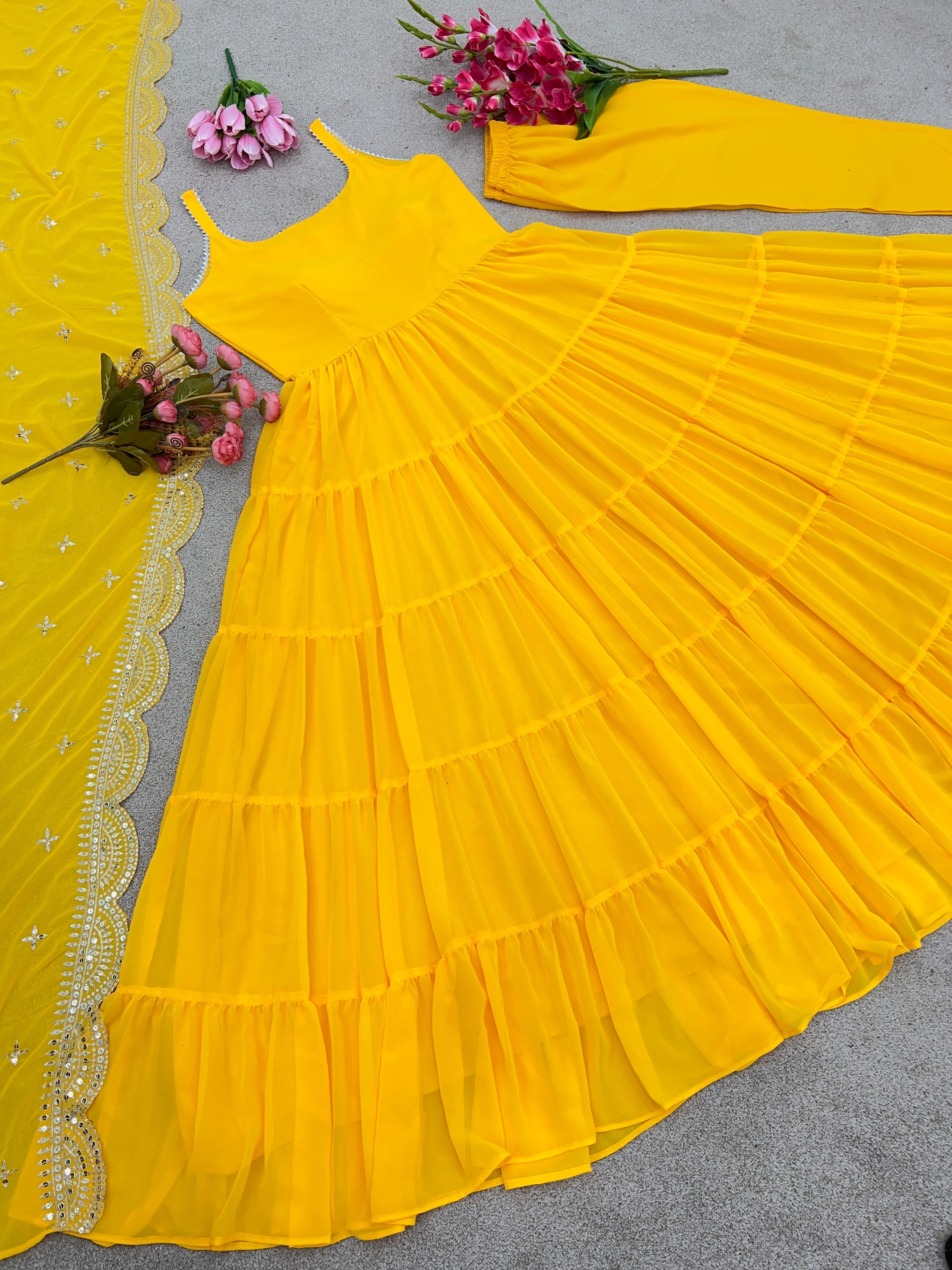 Beautiful Anarkali Gown With With Fully Ruffle Flair With Dupatta