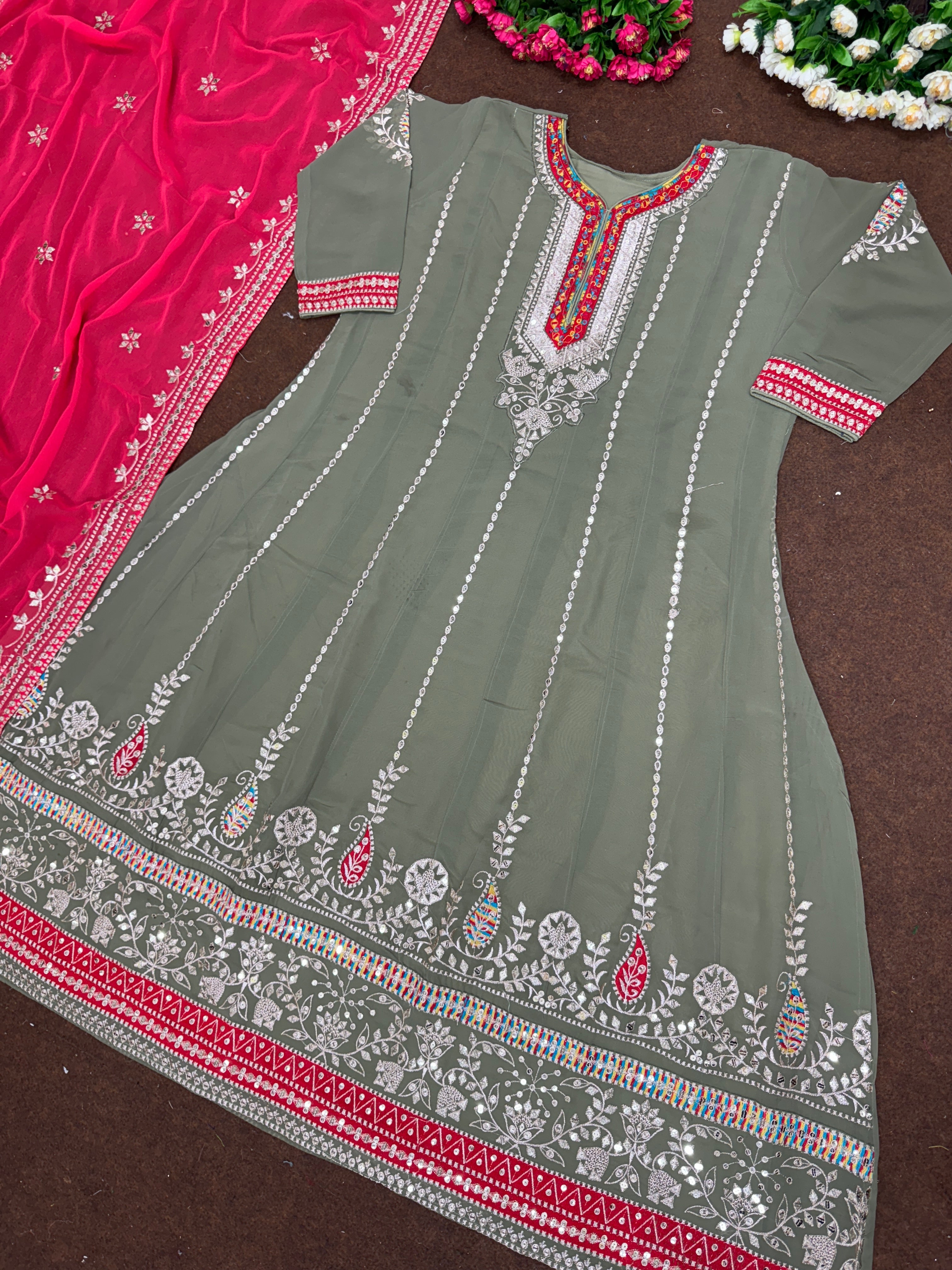 Beautiful Party Wear Anarkali Gown With Fancy Dupatta