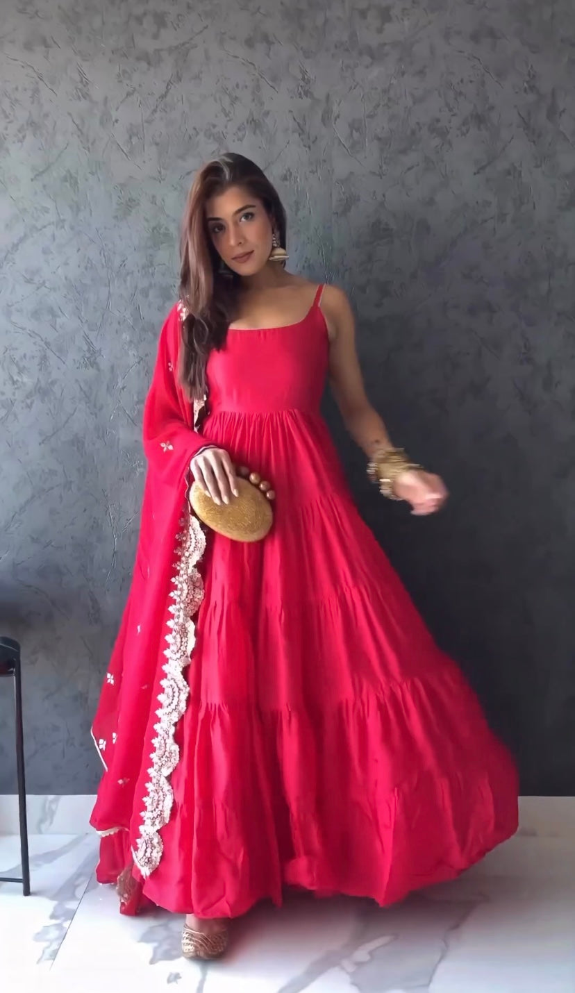 Beautiful Anarkali Gown With With Fully Ruffle Flair With Dupatta