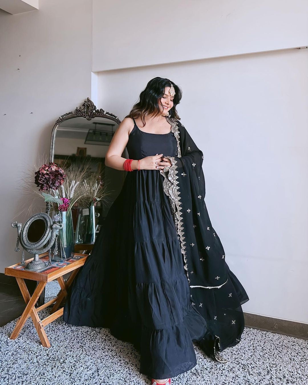 Beautiful Anarkali Gown With With Fully Ruffle Flair With Dupatta