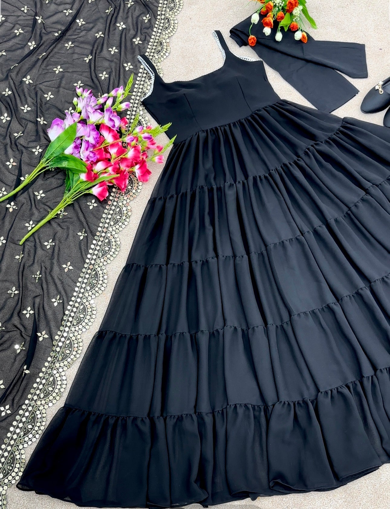 Beautiful Anarkali Gown With With Fully Ruffle Flair With Dupatta