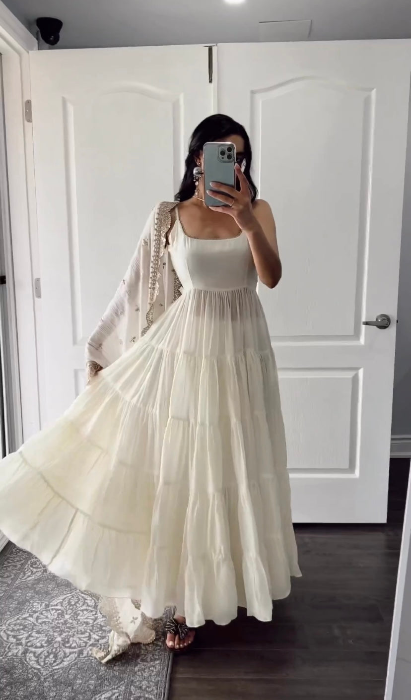 Beautiful Anarkali Gown With With Fully Ruffle Flair With Dupatta