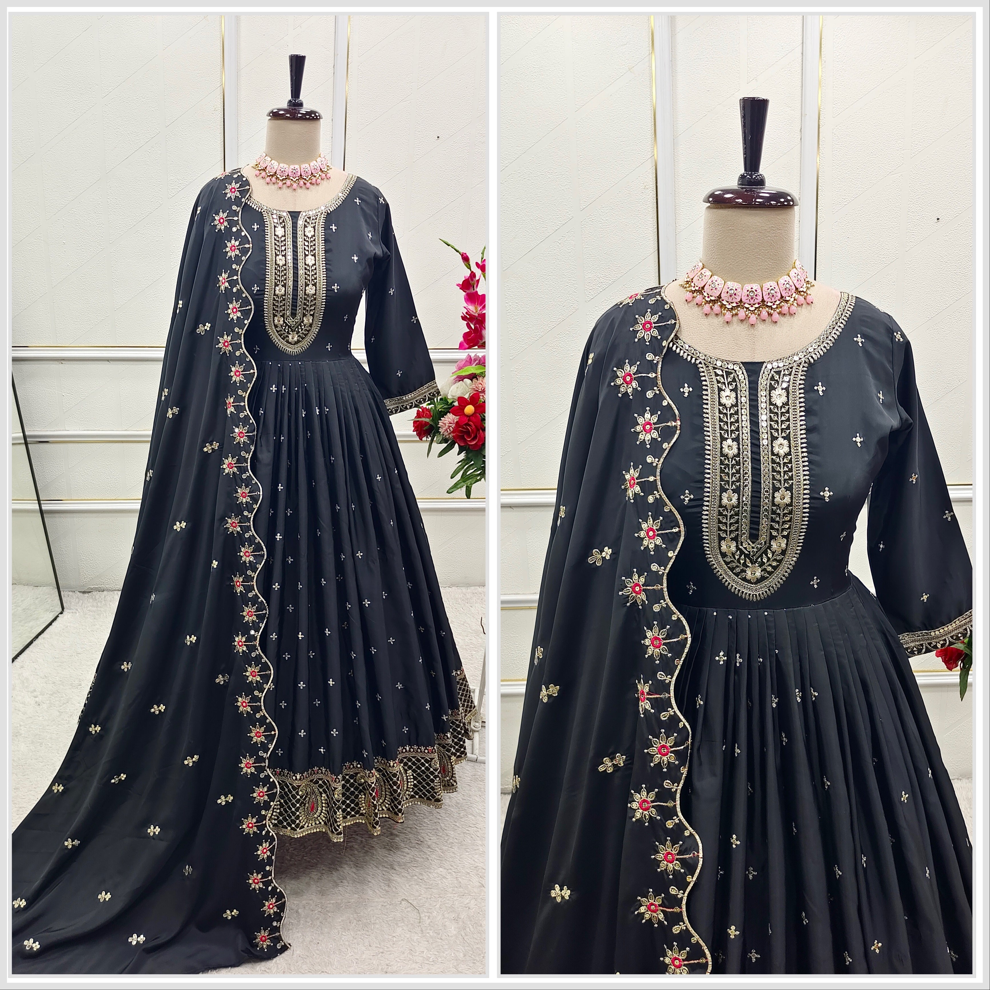 Beautiful Party Wear Look Gown-Pent And Dupatta