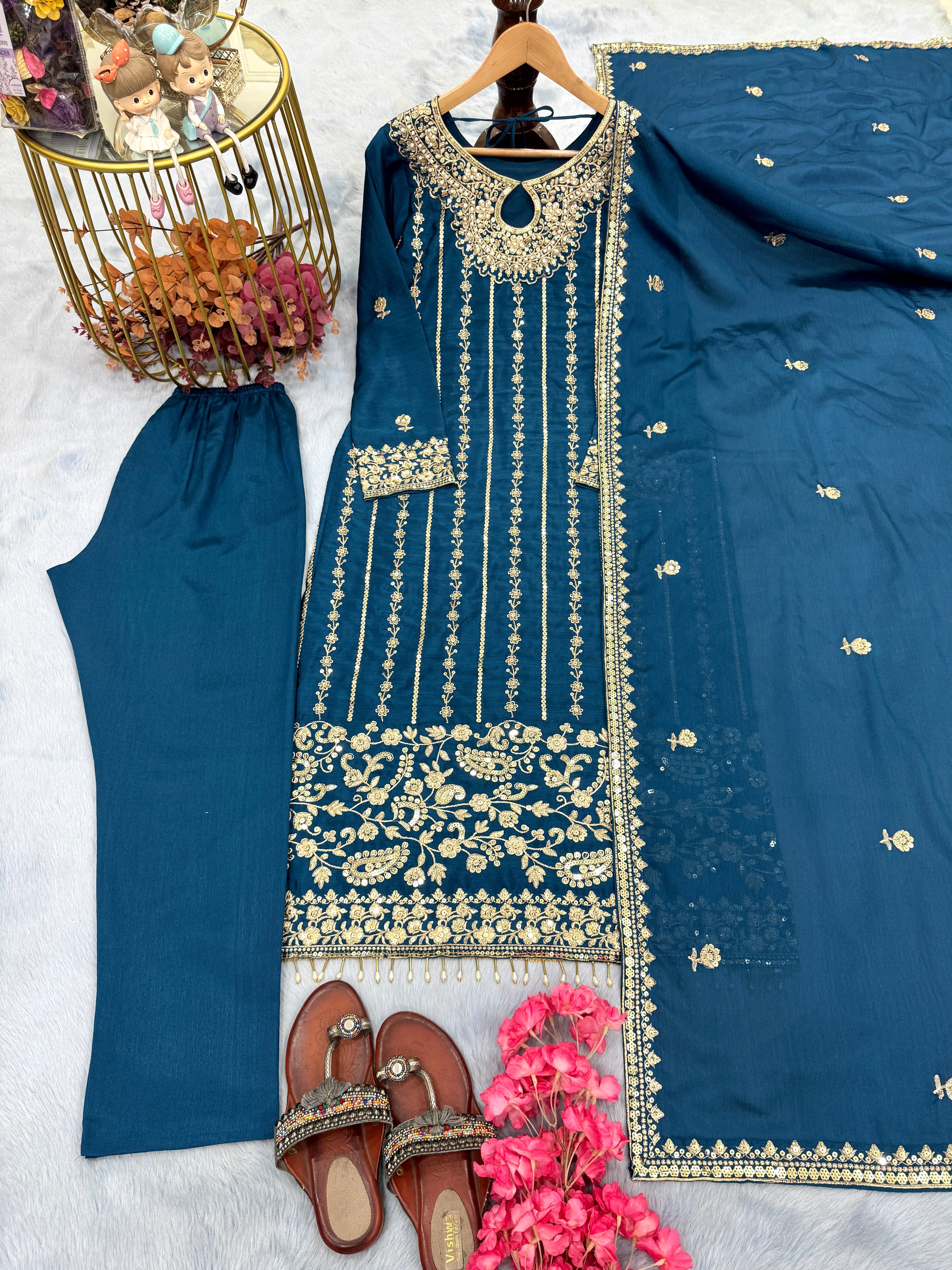Designer Party Wear Look Top Bottom & Dupatta Set