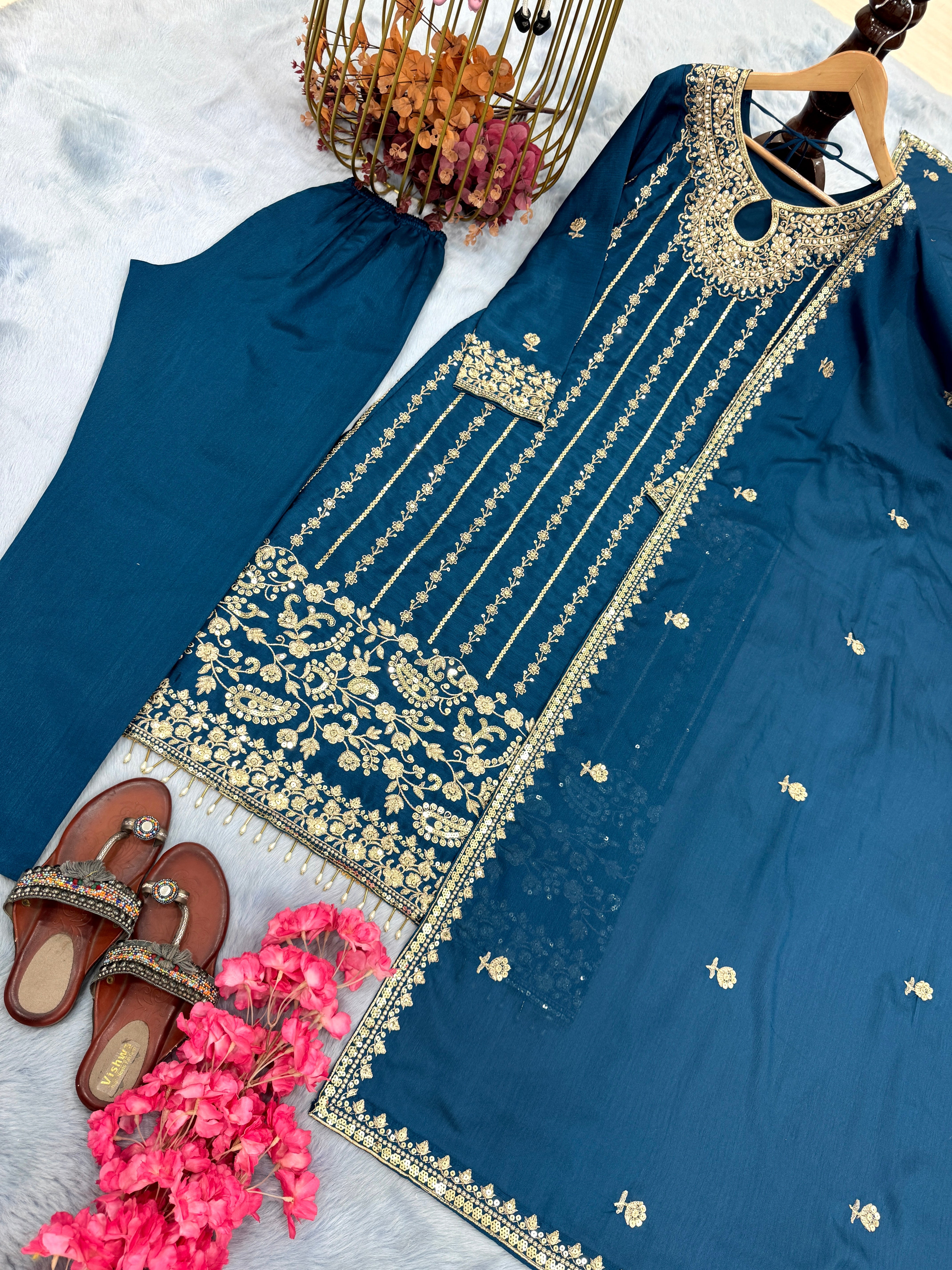 Designer Party Wear Look Top Bottom & Dupatta Set