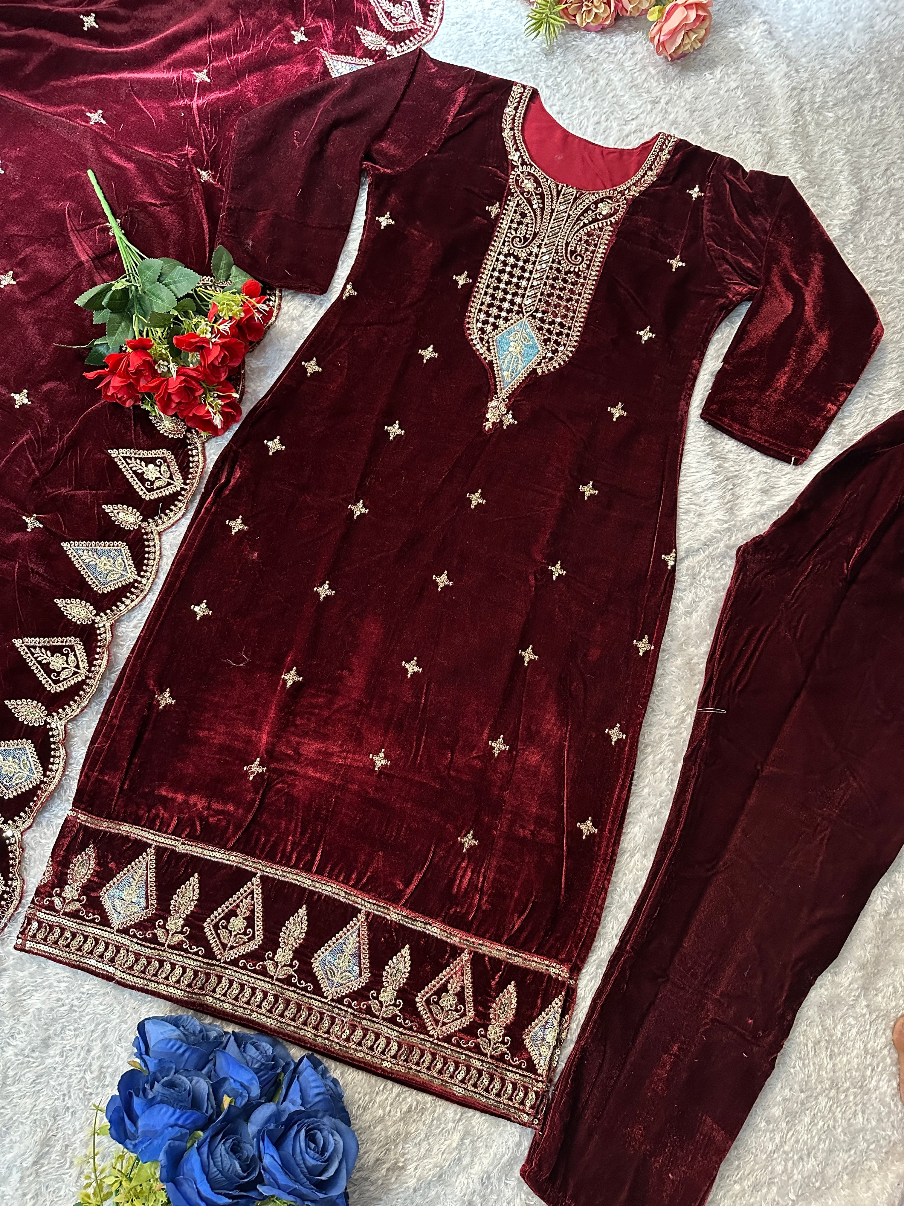 Party Wear Beautiful Top Bottom And Dupatta With Embroidery Work