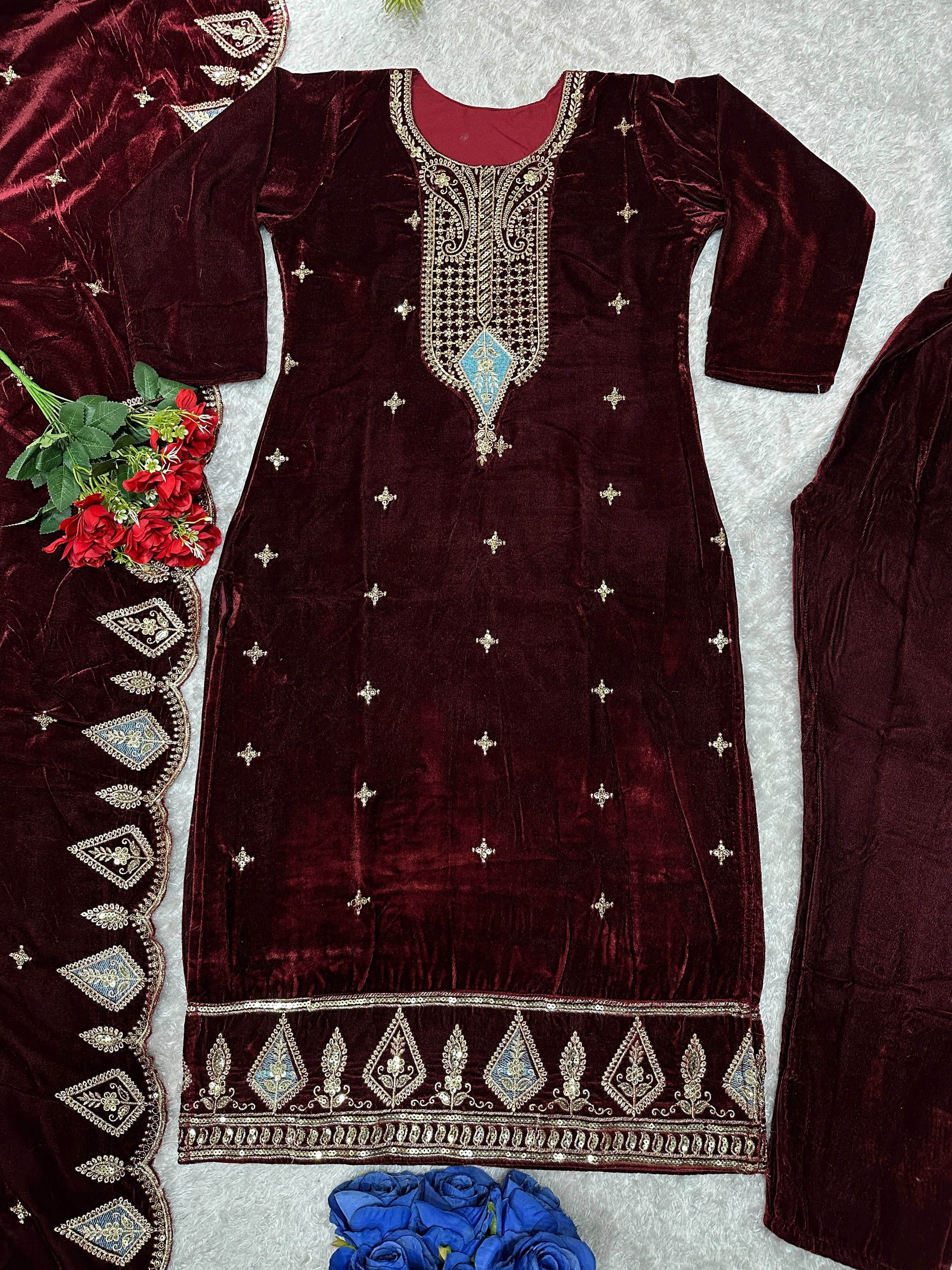 Party Wear Beautiful Top Bottom And Dupatta With Embroidery Work