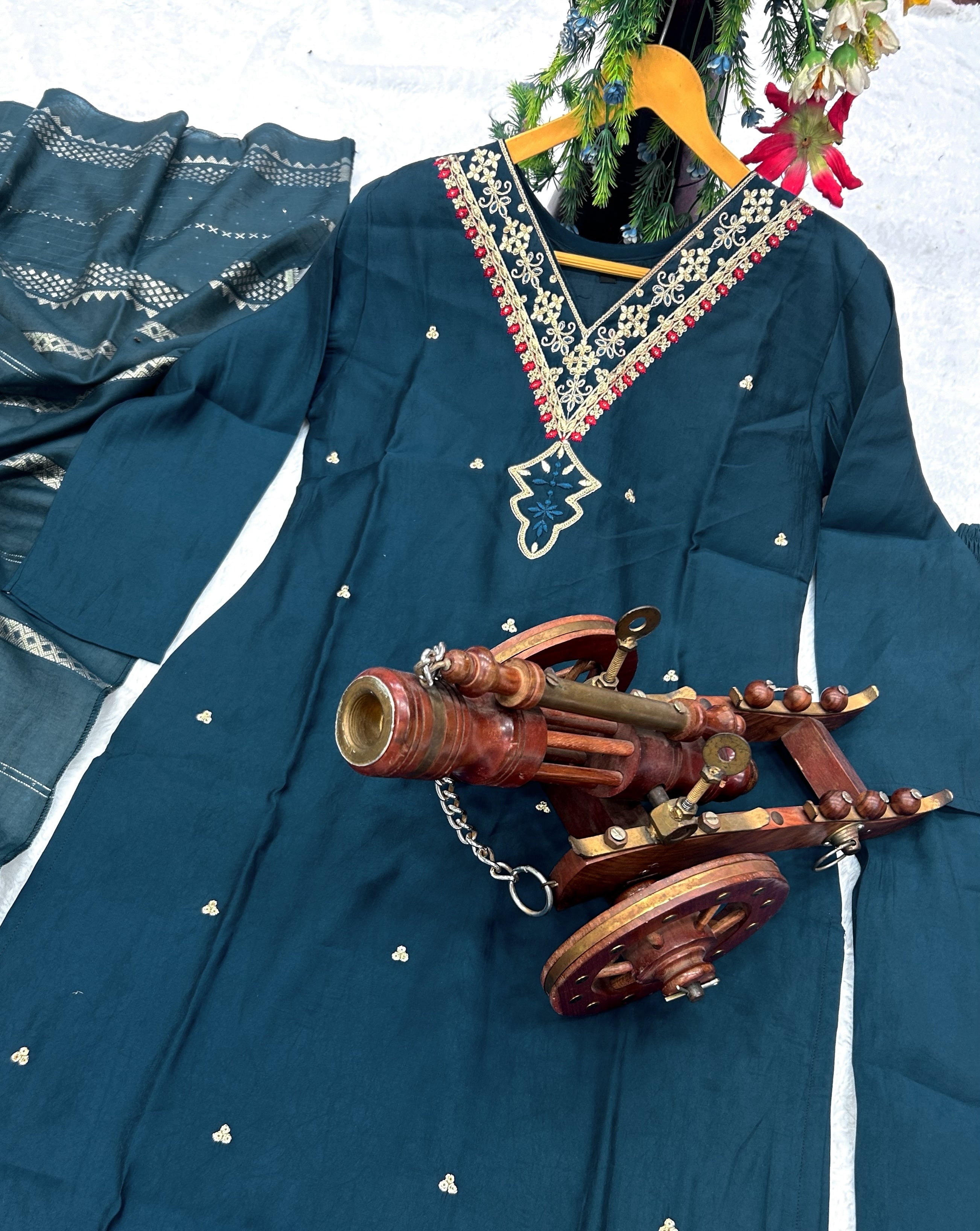 Designer Party Wear Suit-Pent And Dupatta With Embroidery Work