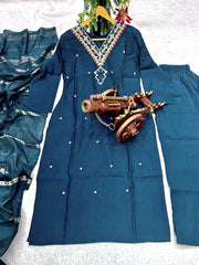 Designer Party Wear Suit-Pent And Dupatta With Embroidery Work