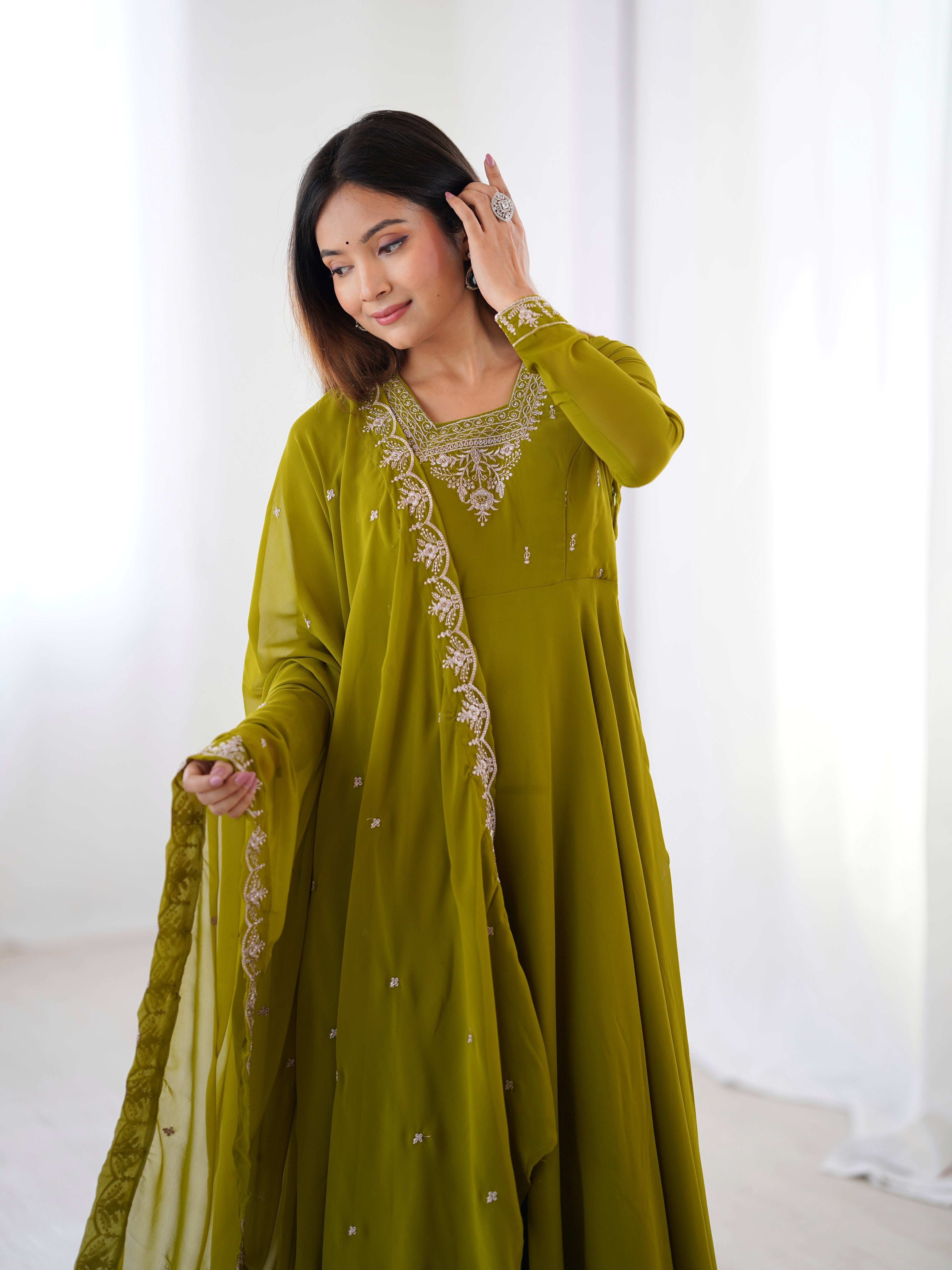 Party Wear Look Anarkali Gown Pent And Dupatta