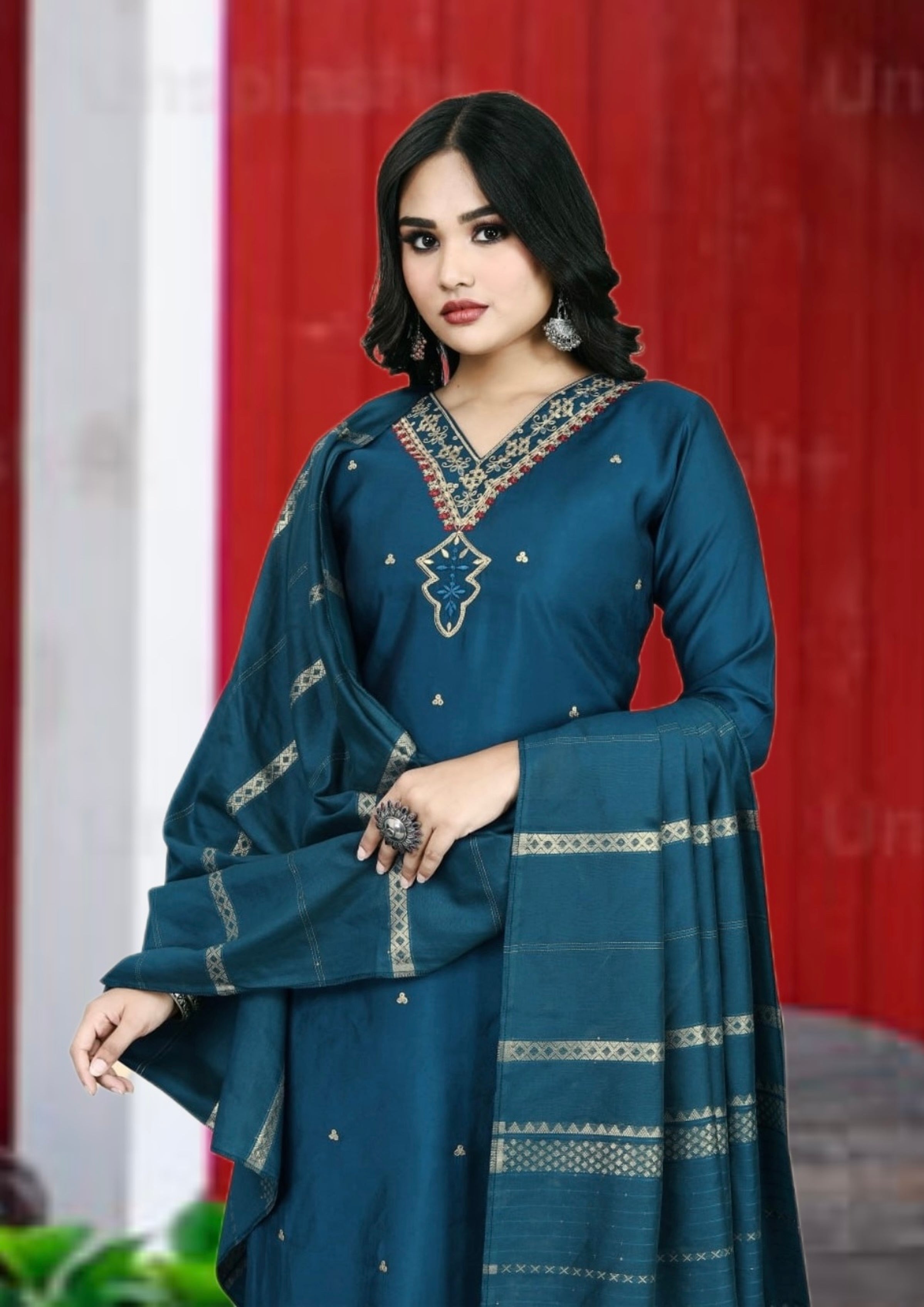 Designer Party Wear Suit-Pent And Dupatta With Embroidery Work