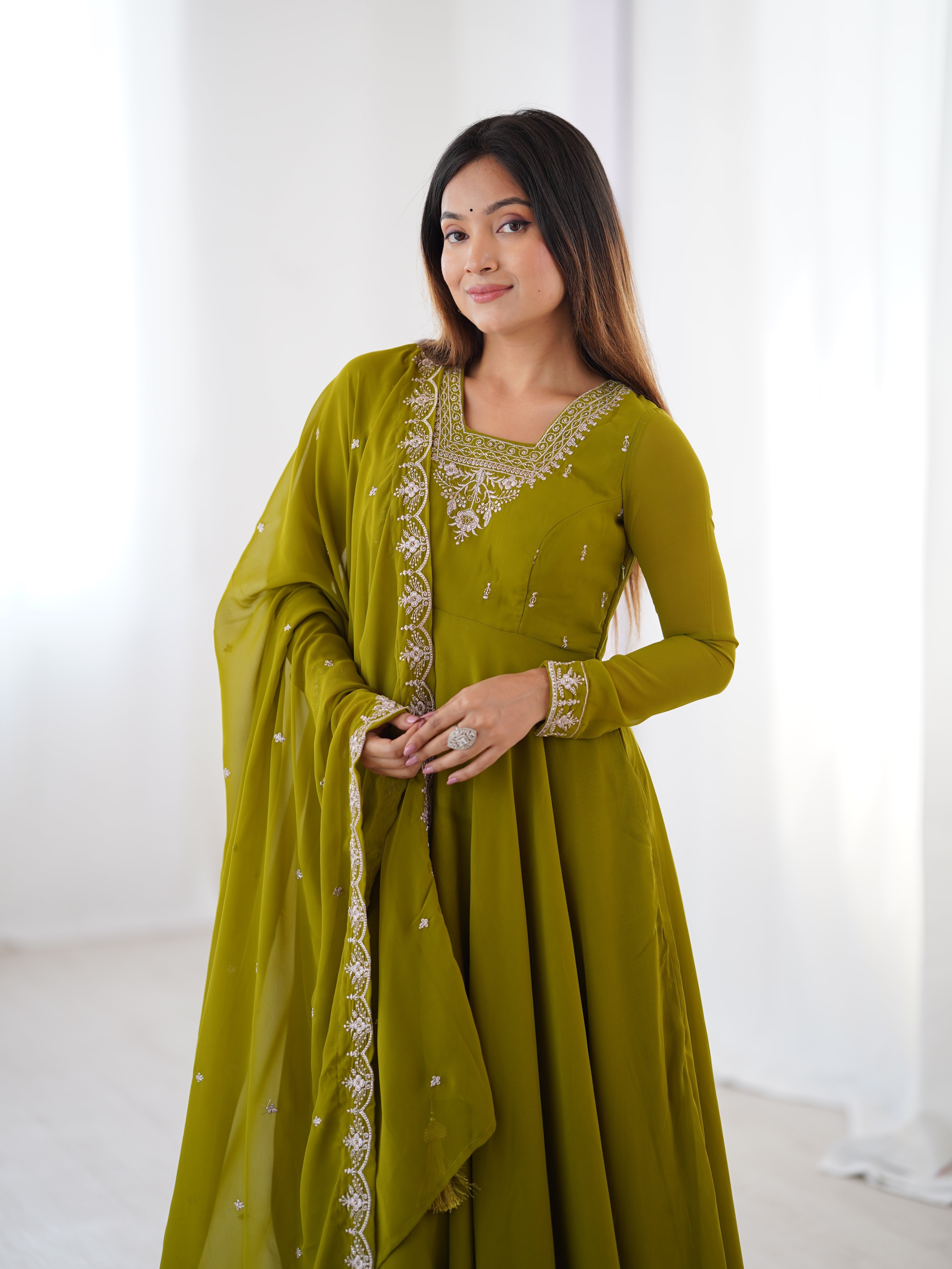 Party Wear Look Anarkali Gown Pent And Dupatta