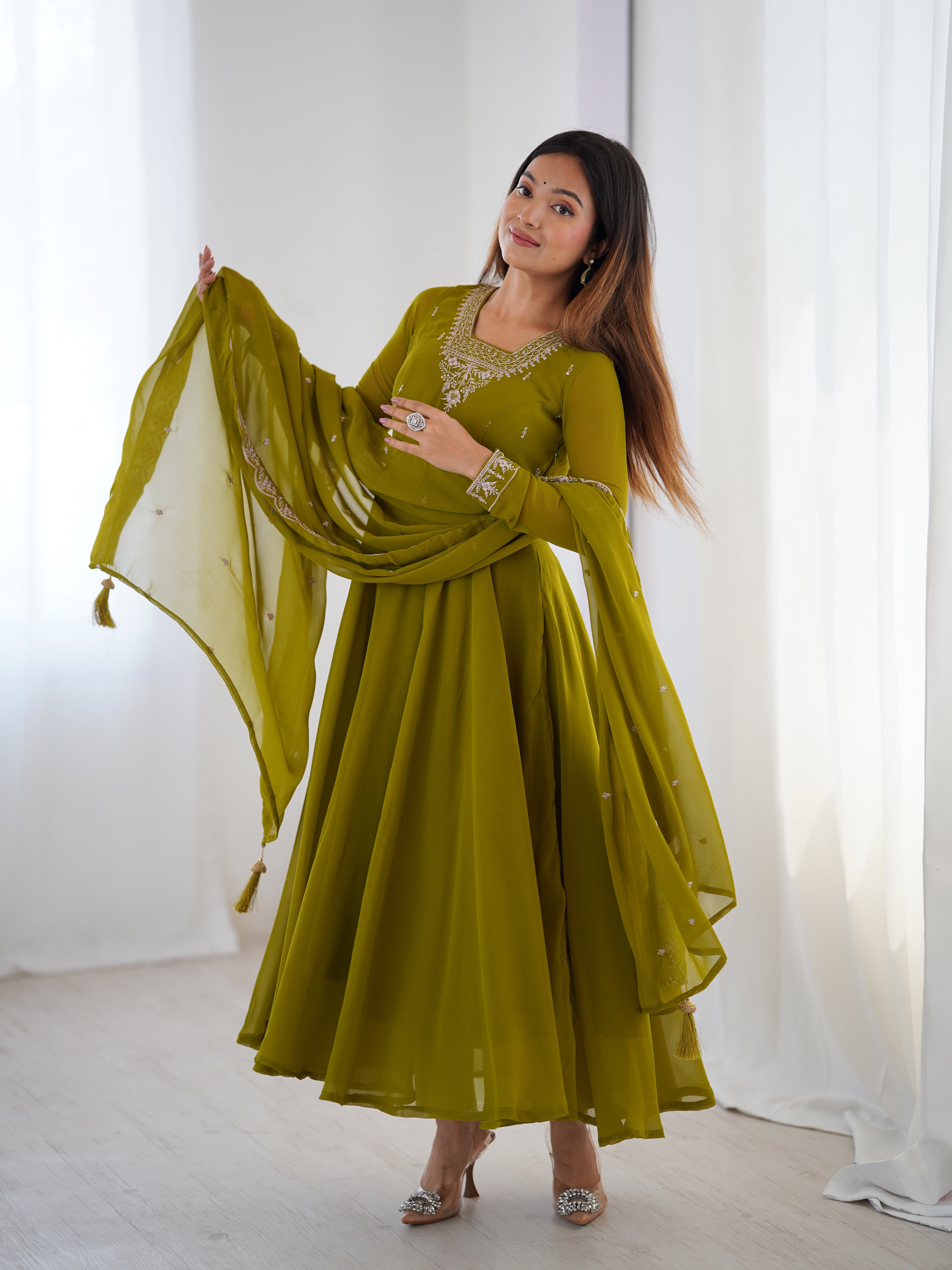 Party Wear Look Anarkali Gown Pent And Dupatta