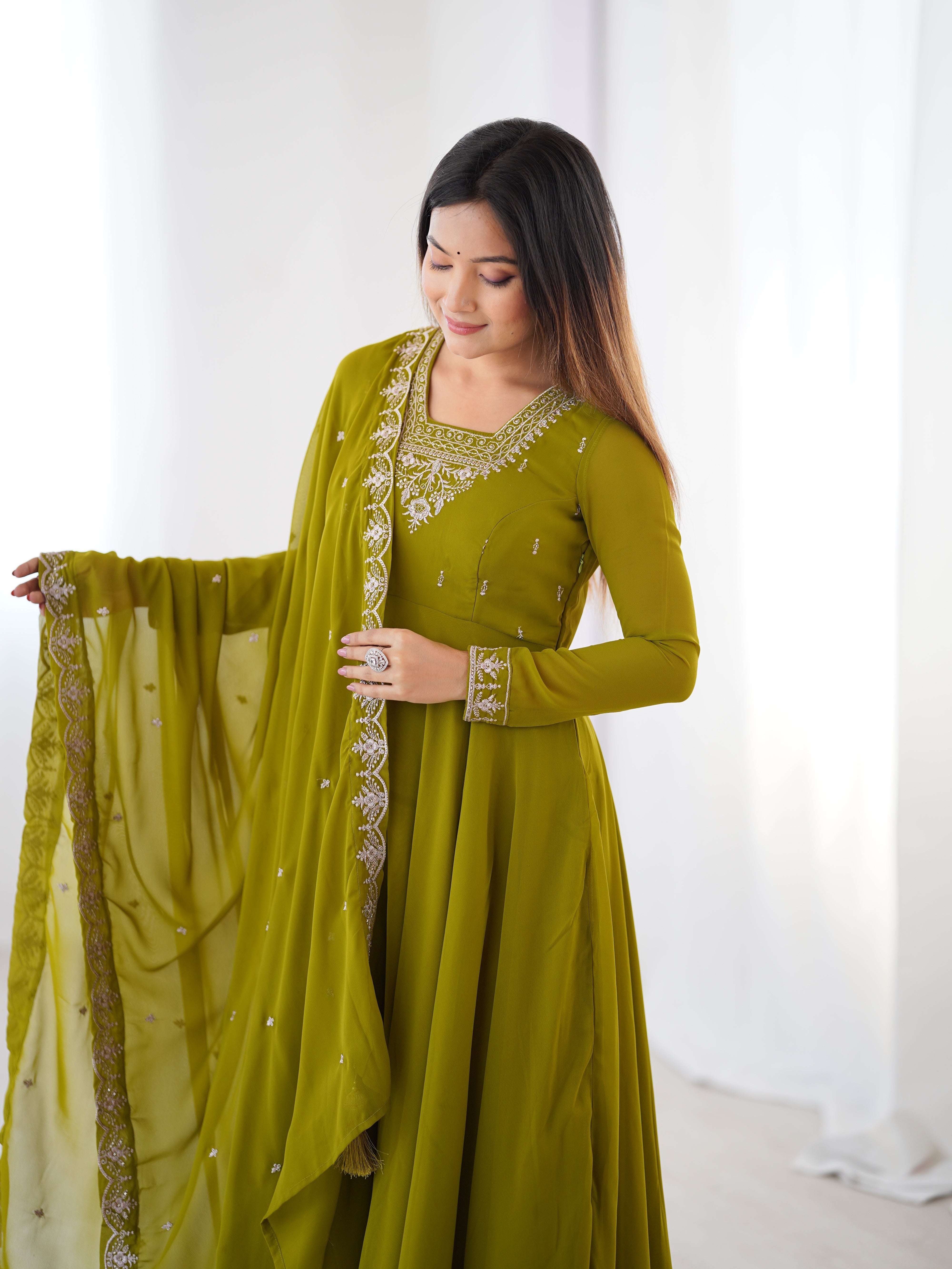 Party Wear Look Anarkali Gown Pent And Dupatta
