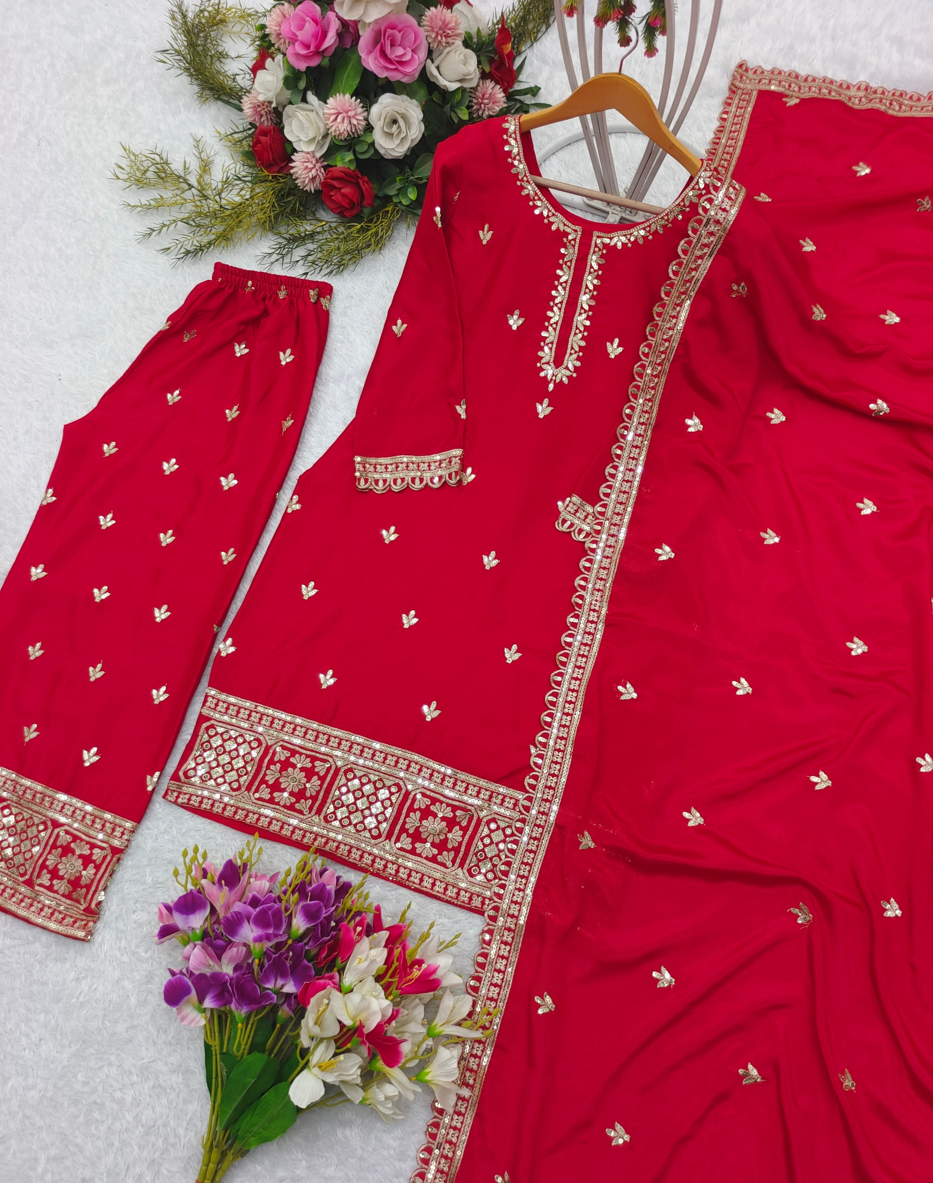 Designer Party Wear Top-Palazzo And Beautiful Dupatta
