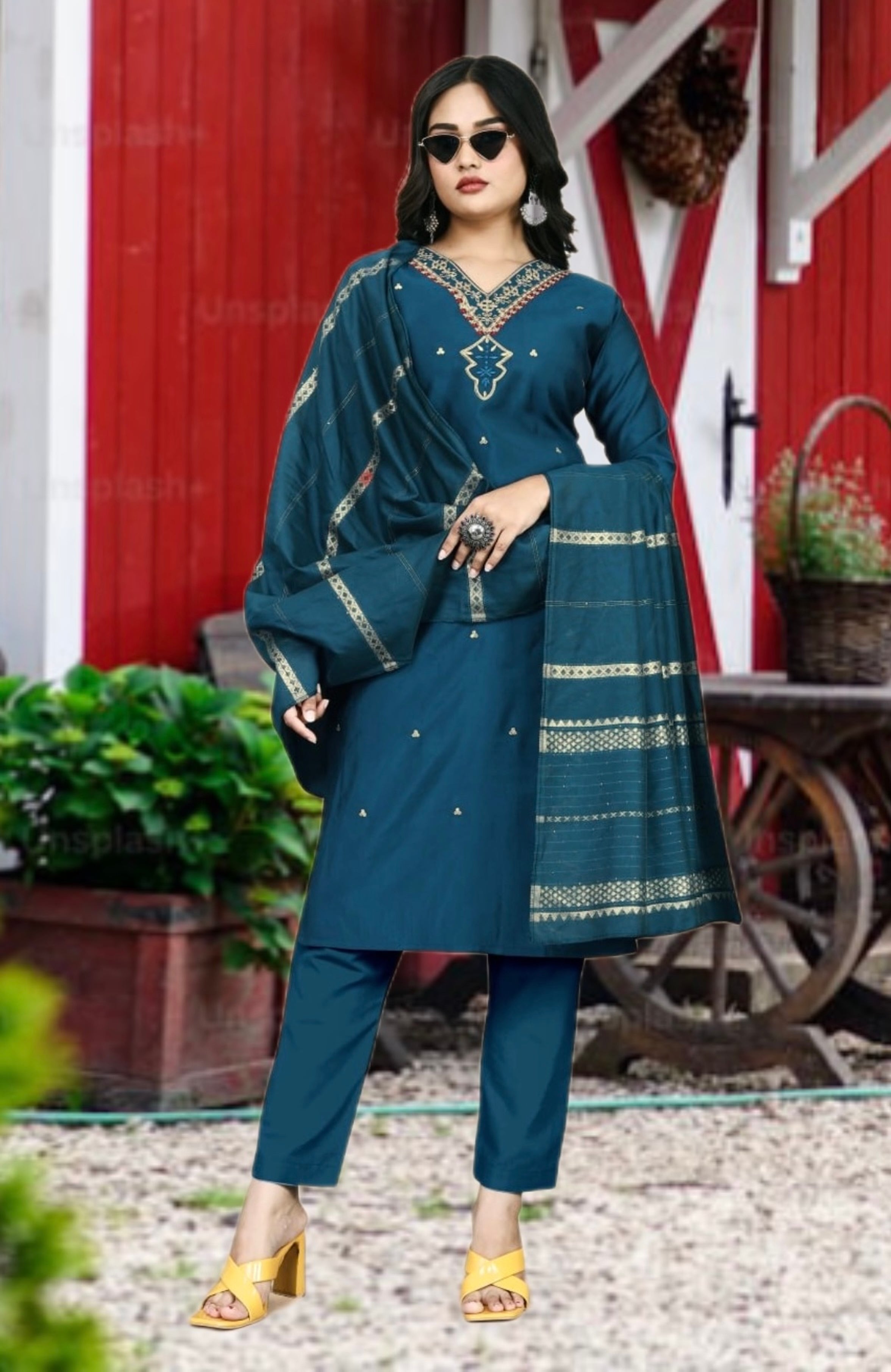 Designer Party Wear Suit-Pent And Dupatta With Embroidery Work