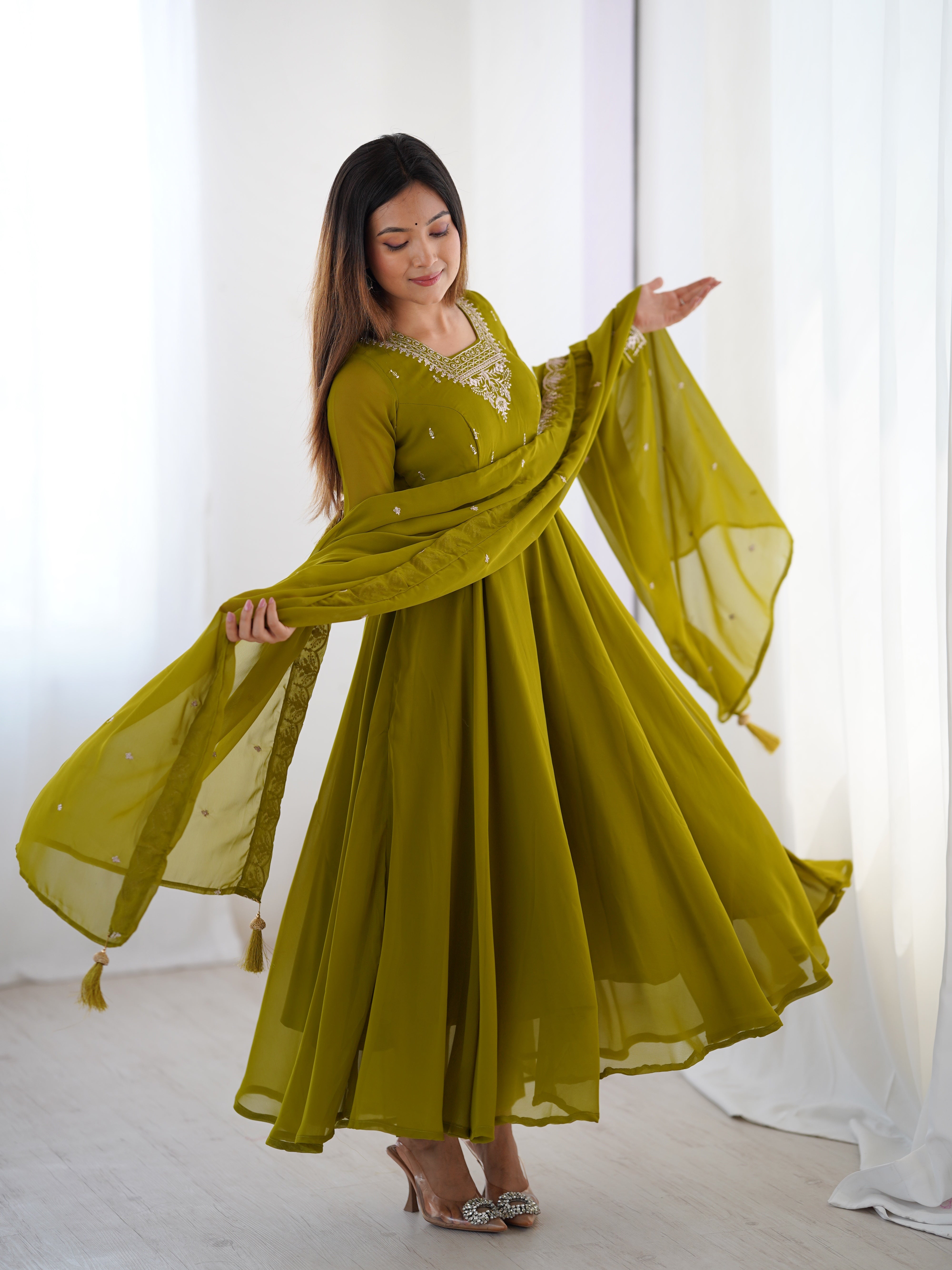 Party Wear Look Anarkali Gown Pent And Dupatta