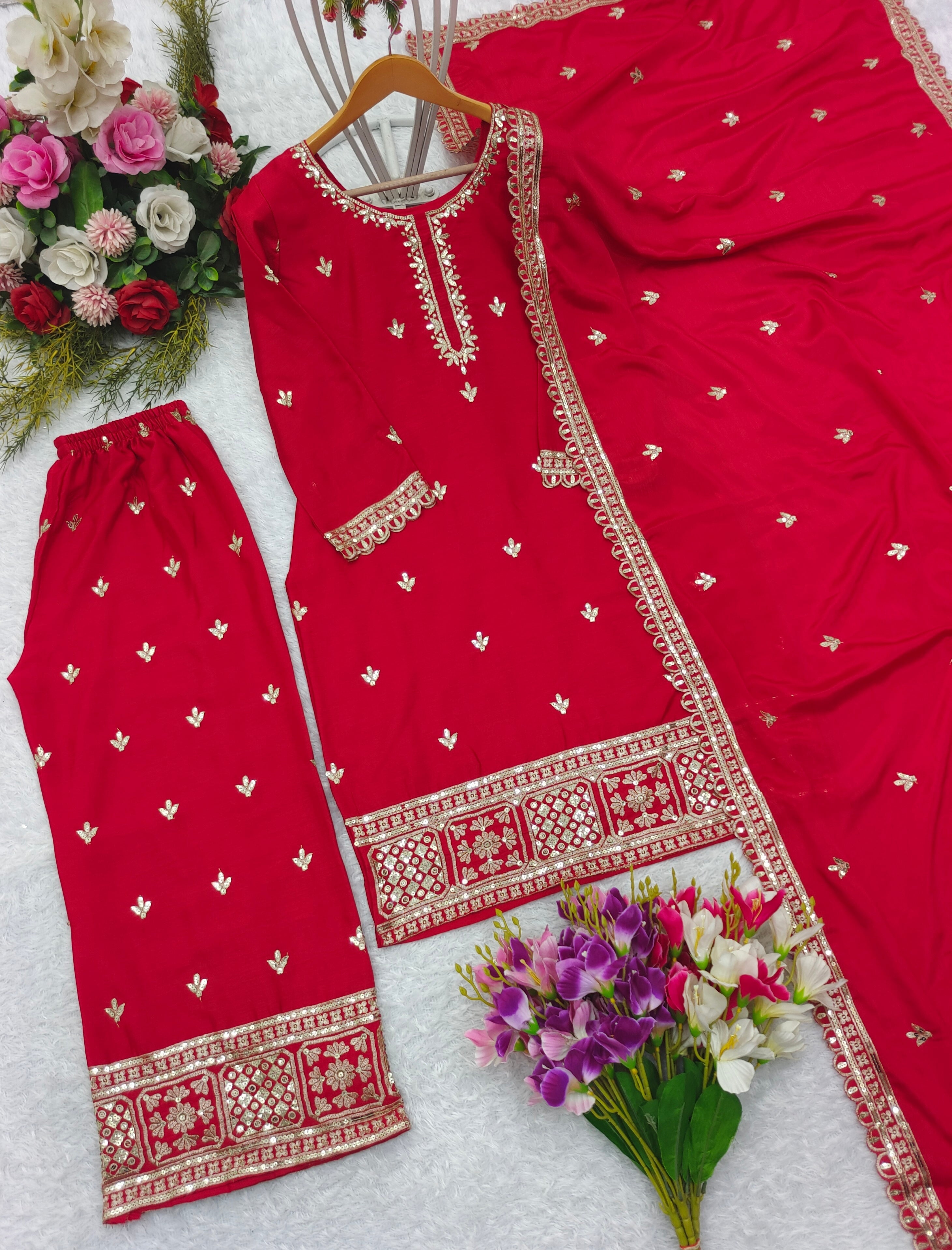 Designer Party Wear Top-Palazzo And Beautiful Dupatta