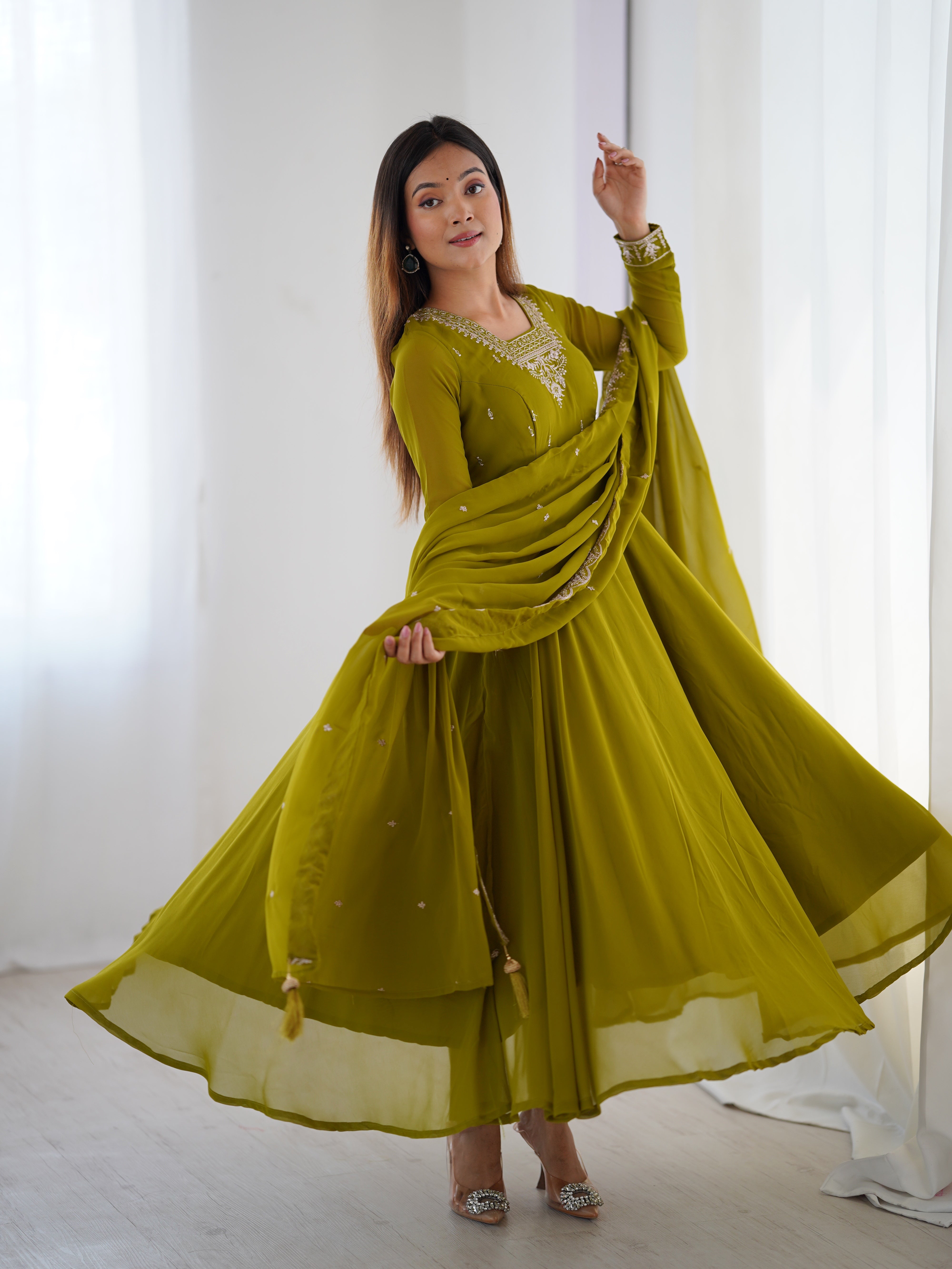 Party Wear Look Anarkali Gown Pent And Dupatta