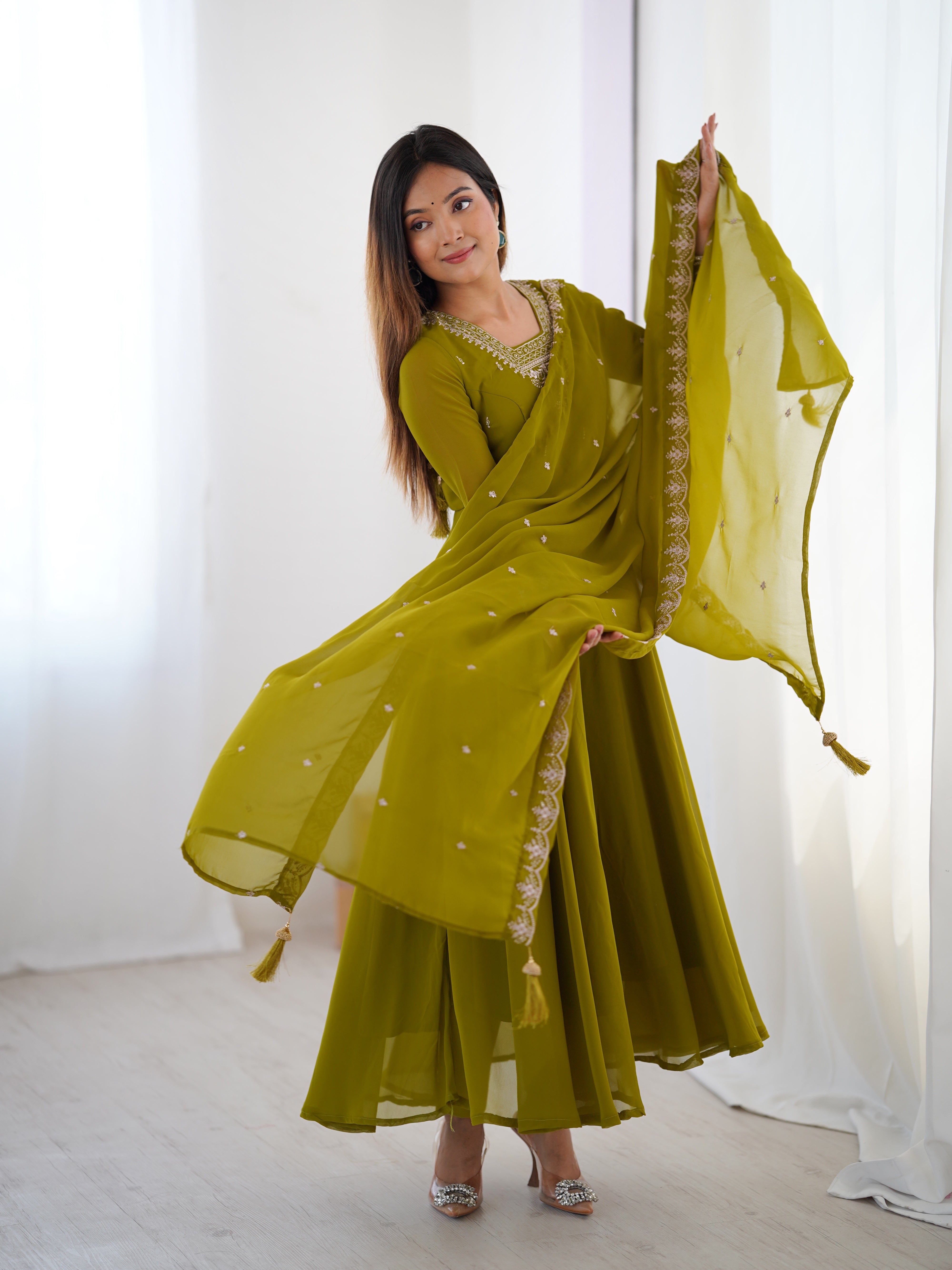 Party Wear Look Anarkali Gown Pent And Dupatta
