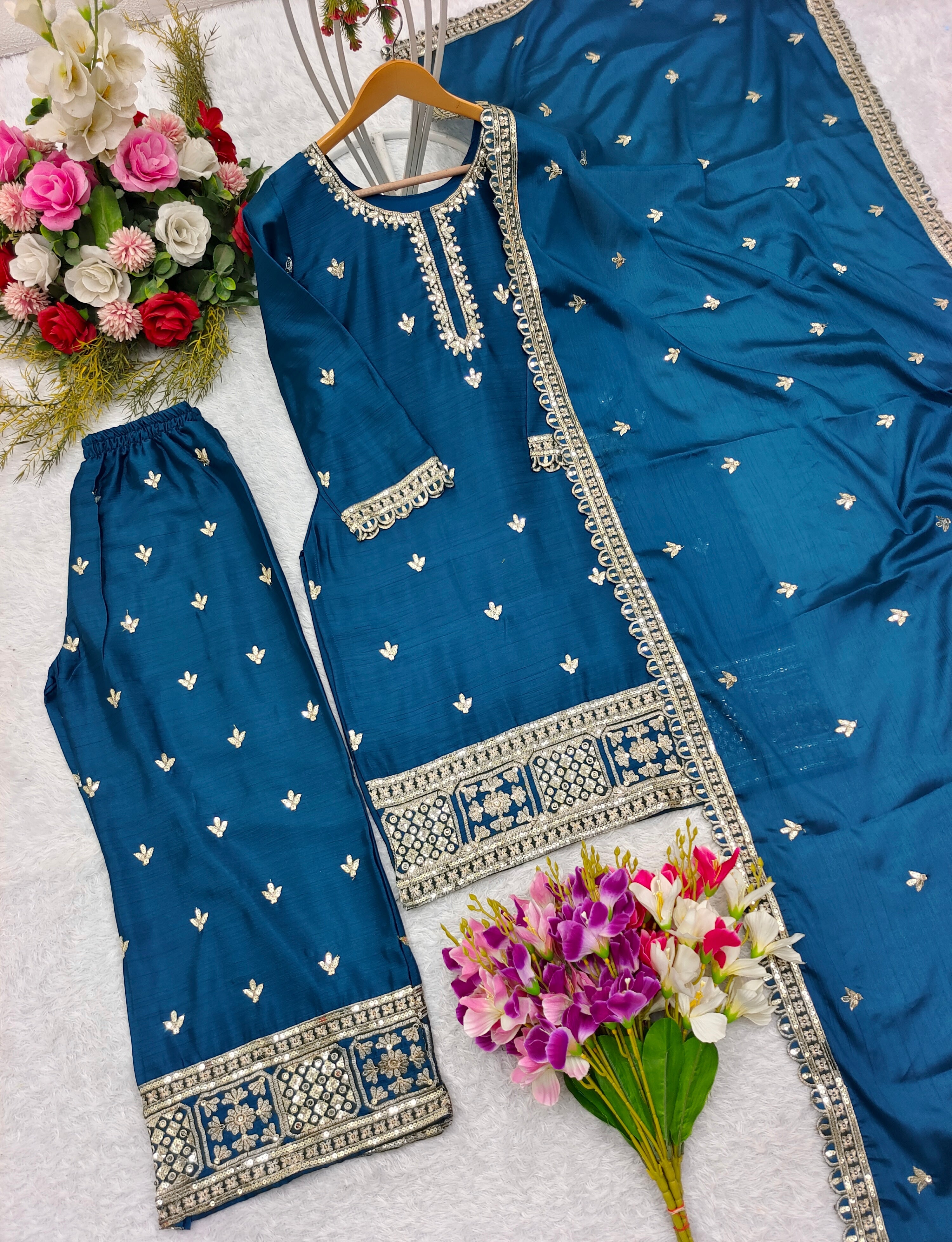 Designer Party Wear Top-Palazzo And Beautiful Dupatta