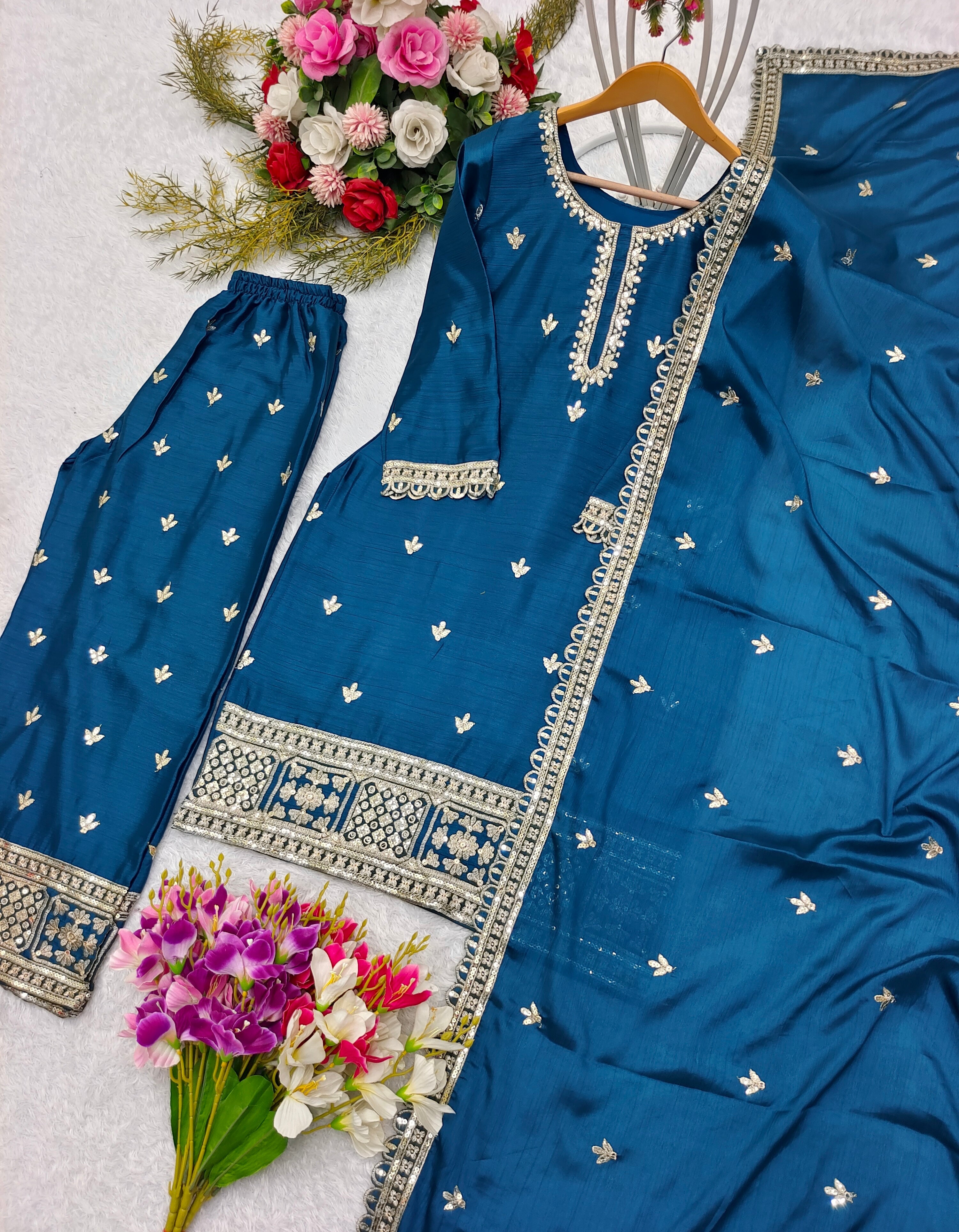 Designer Party Wear Top-Palazzo And Beautiful Dupatta