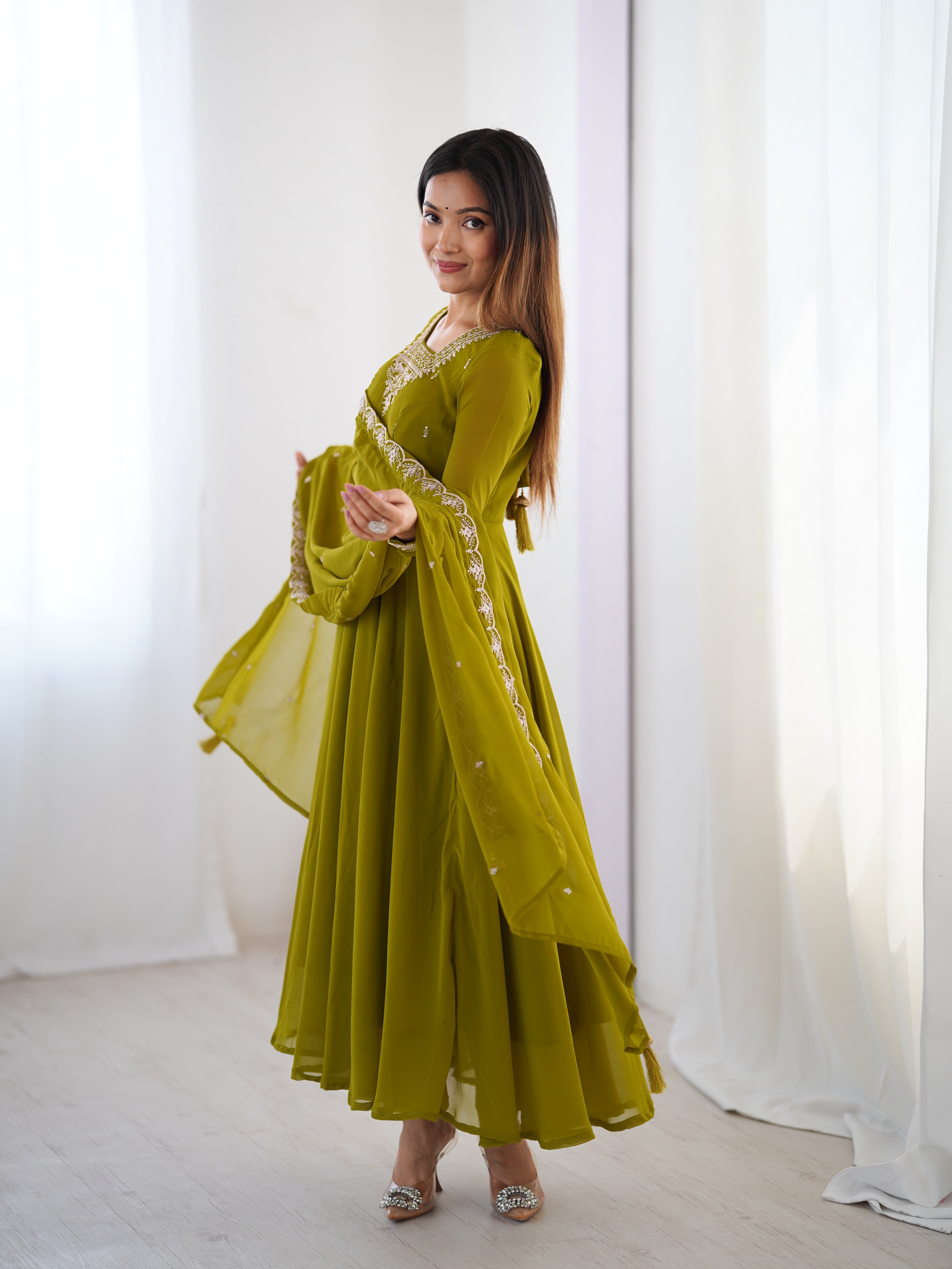 Party Wear Look Anarkali Gown Pent And Dupatta