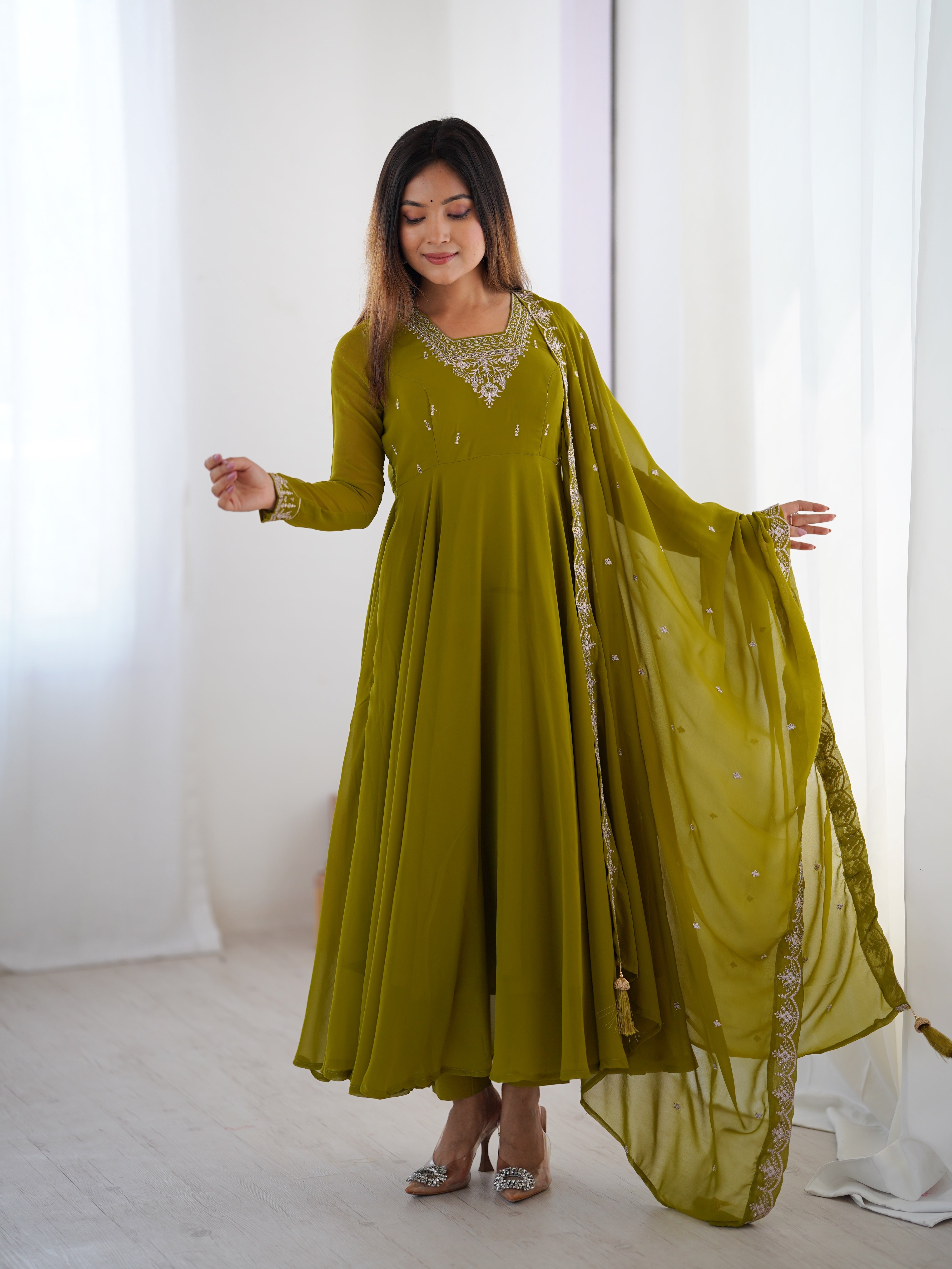 Party Wear Look Anarkali Gown Pent And Dupatta