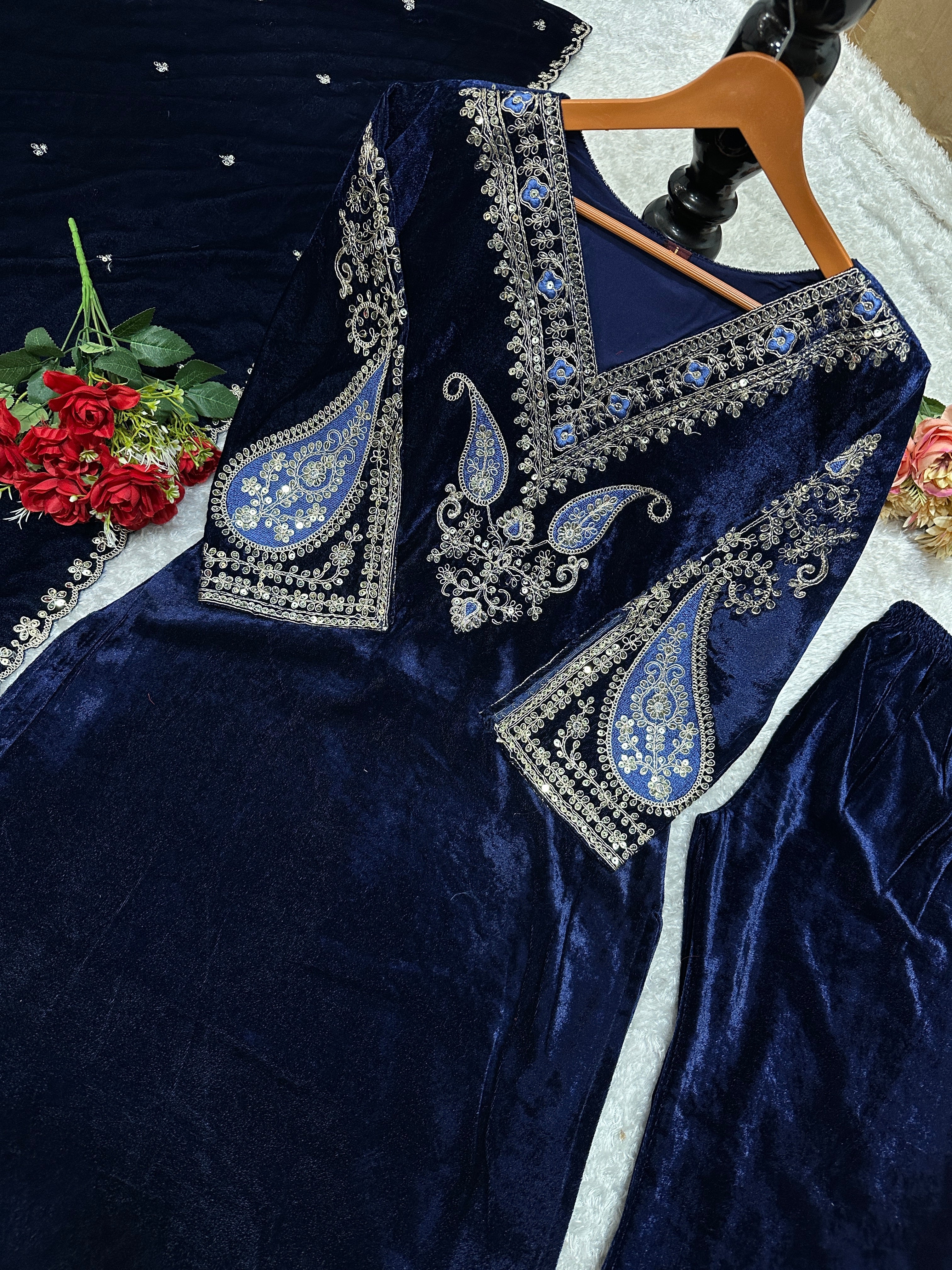 Designer Party Wear Top Bottom And Dupatta With Embroidery Work
