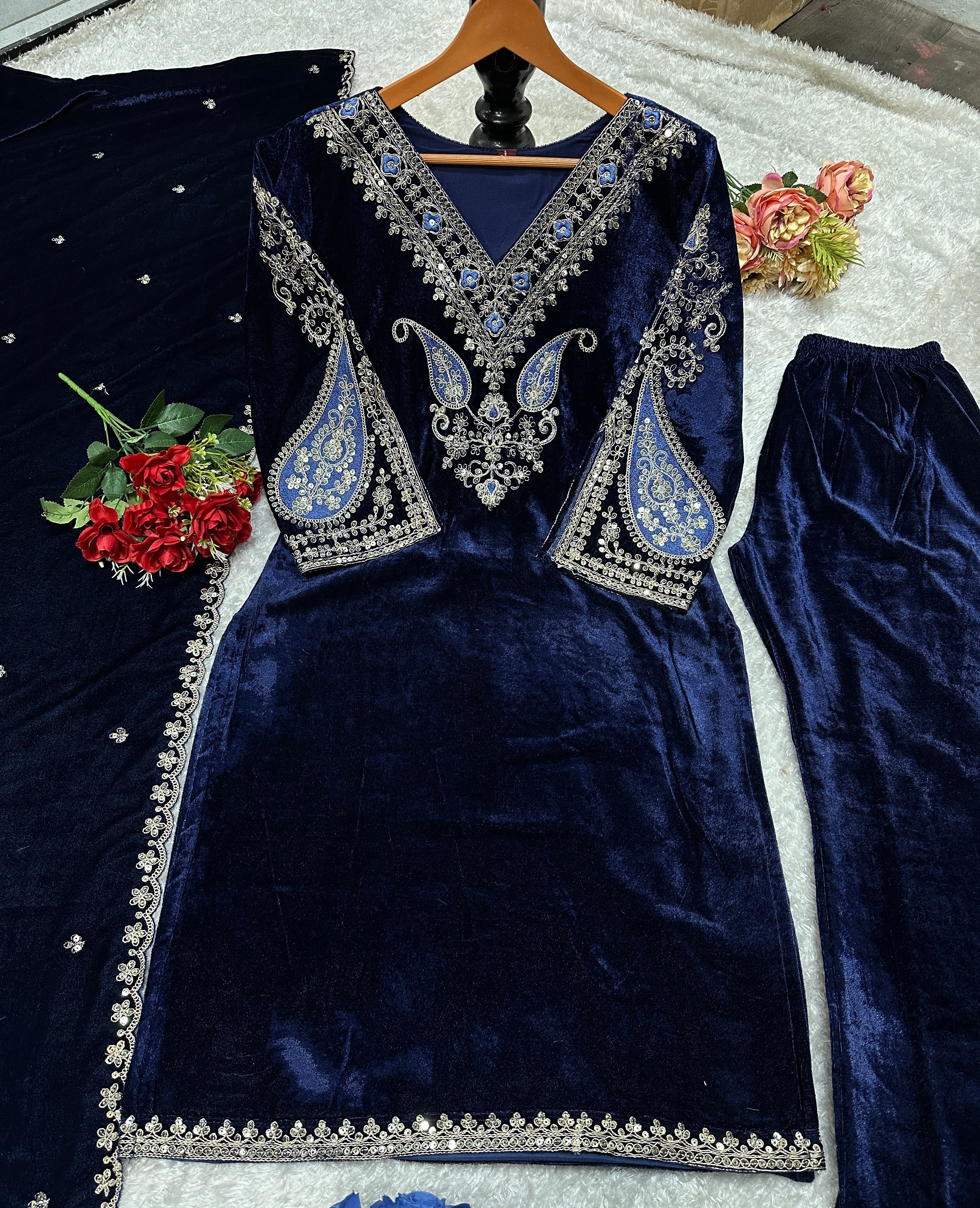 Designer Party Wear Top Bottom And Dupatta With Embroidery Work