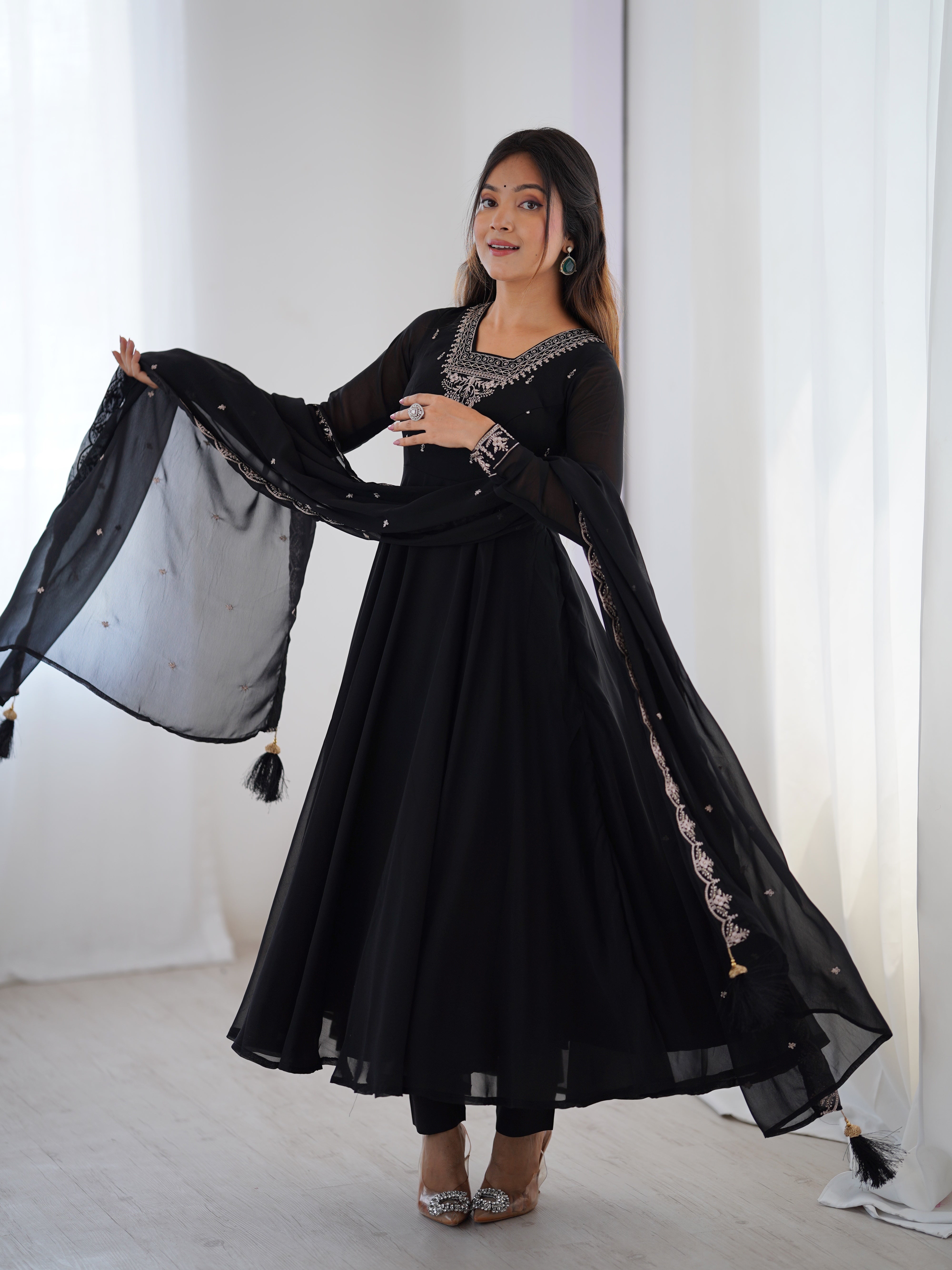 Beautiful Party Wear Anarkali Gown With Pent And Dupatta